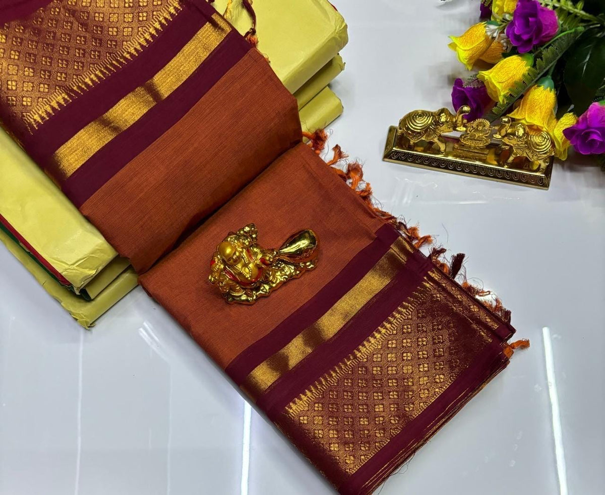 PURE KANCHI COTTON SAREES -SPANISH ORANGE