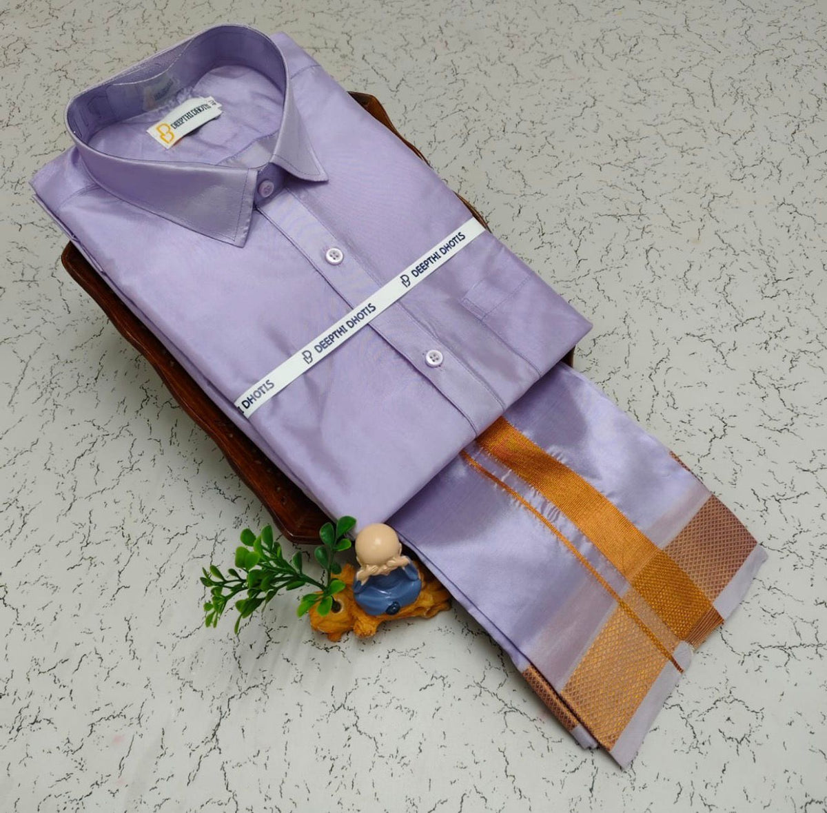 BABY BOY VELCRO DHOTI & SHIRT SET - LAVENDER