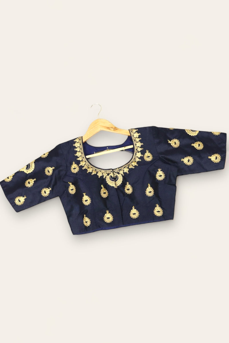 WOMEN'S READYMADE AARI MAGGAM WORK SAREE BLOUSE - NAVY BLUE