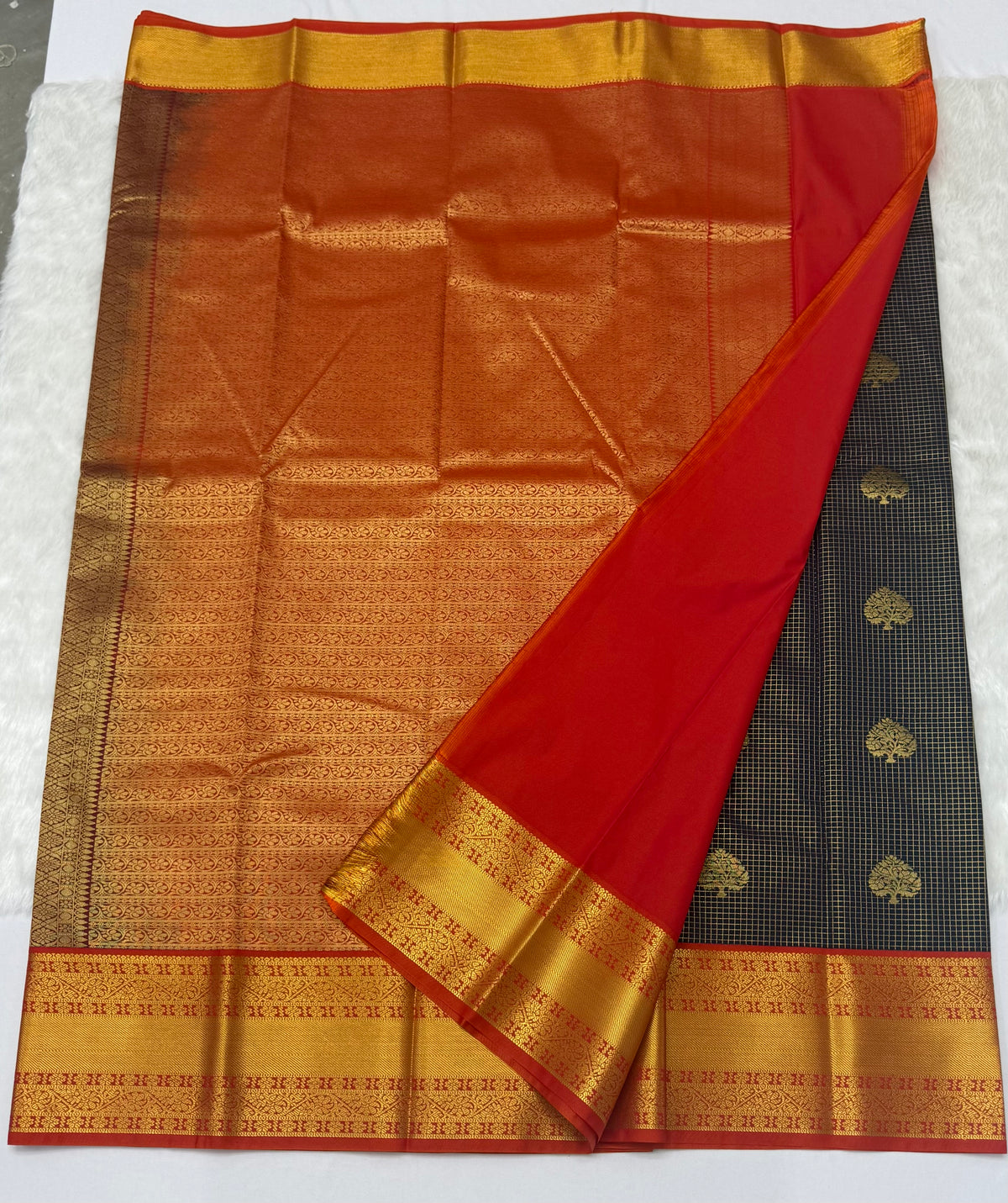PREMIUM SEMI KANCHI SILK SAREE - NAVY BLUE