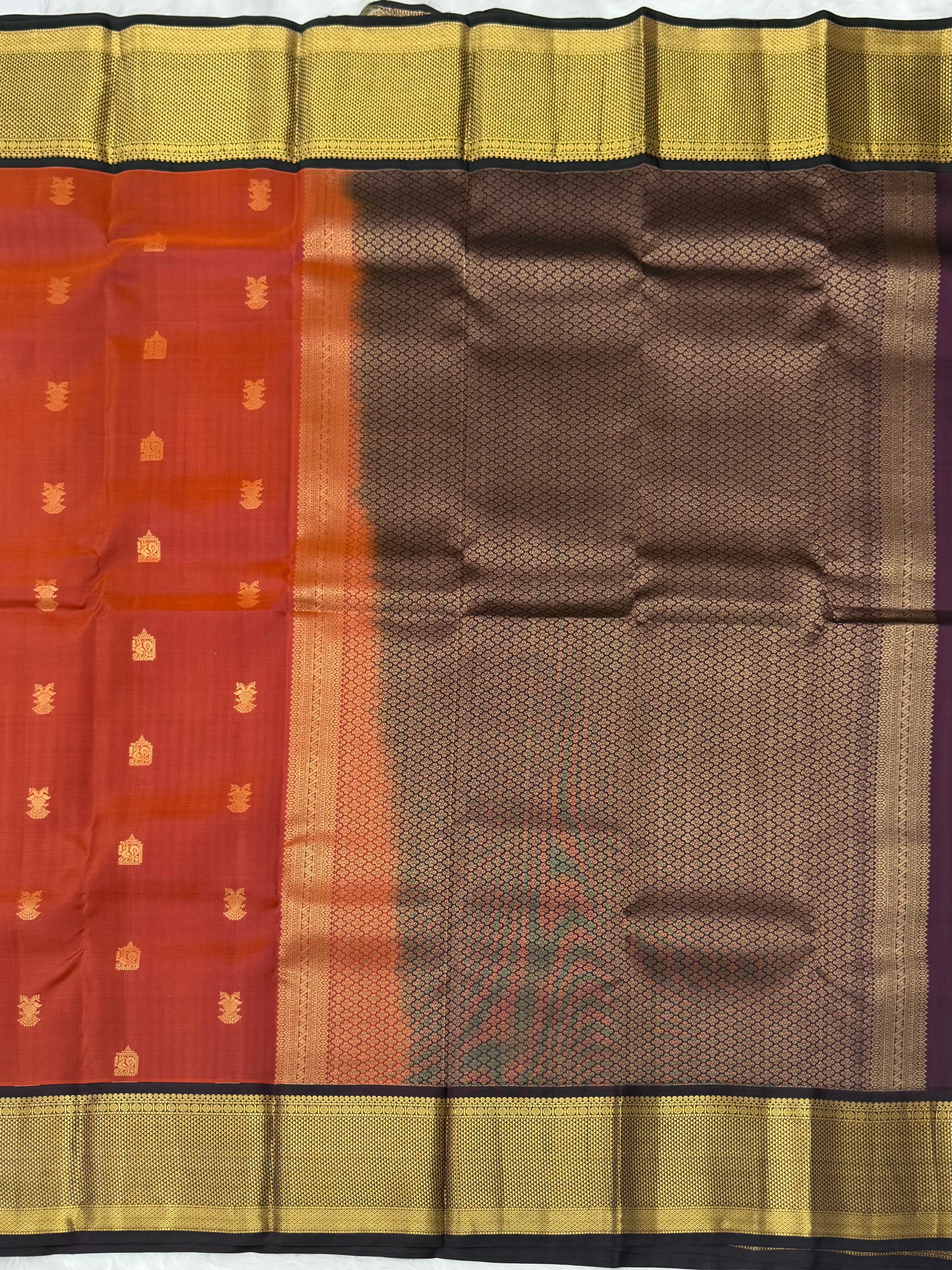 KANCHIPURAM PURE SILK SAREE | SILKMARK® CERTIFIED - RUST ORANGE