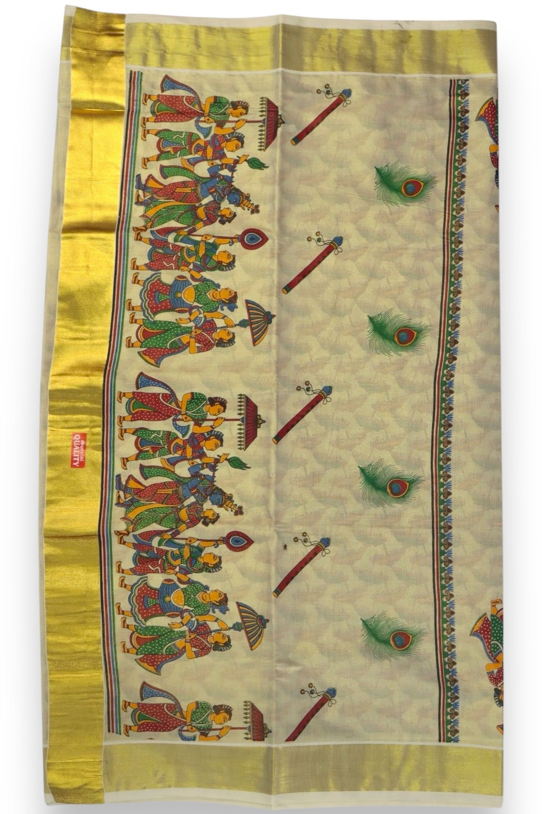 MURAL PAINTED/PRINTED KASAVU TISSUE SAREE (GOLD)