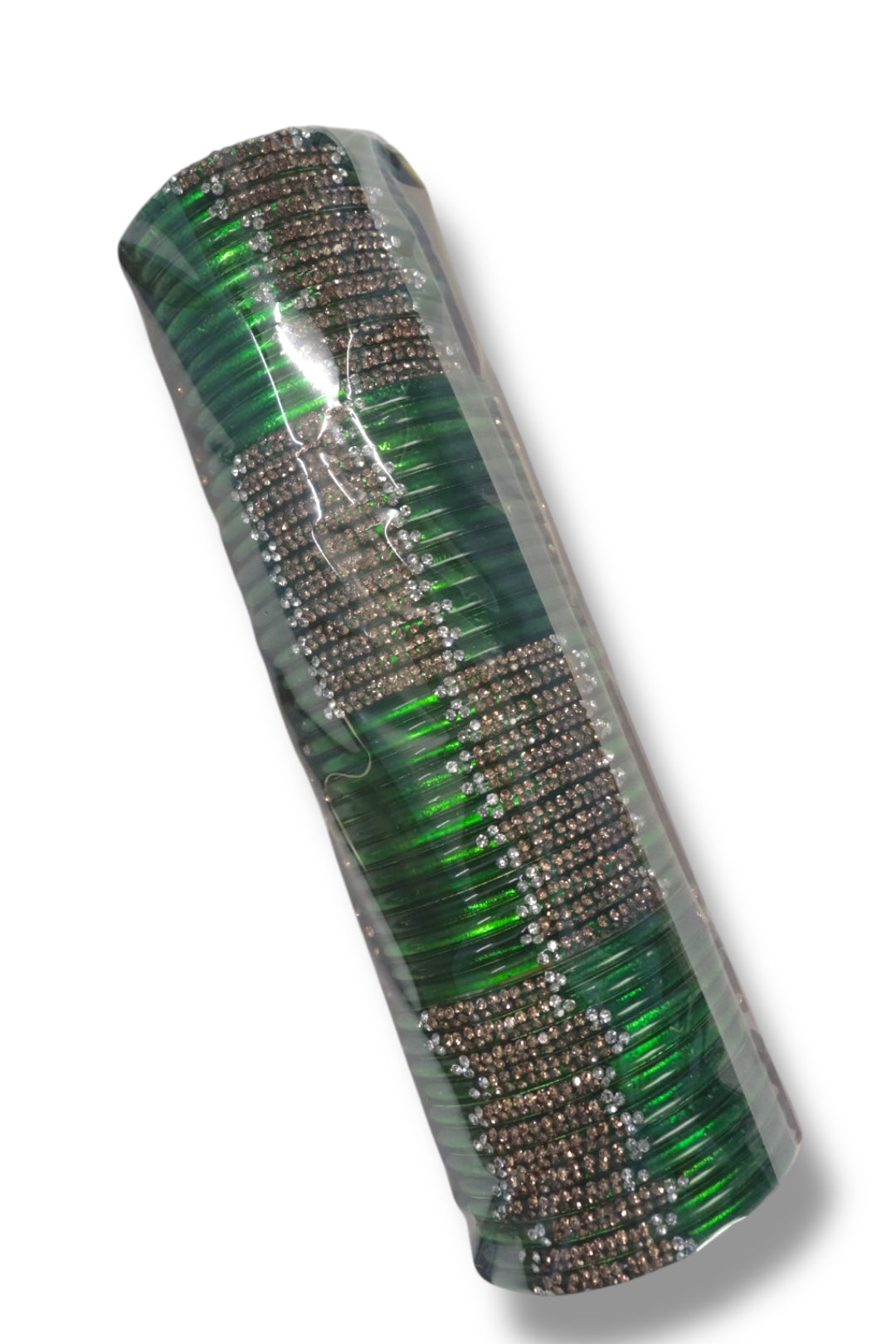 MIXED SIZE CHUMKI WORK GLASS BANGLS - GREEN (BOX OF 48 PCS)
