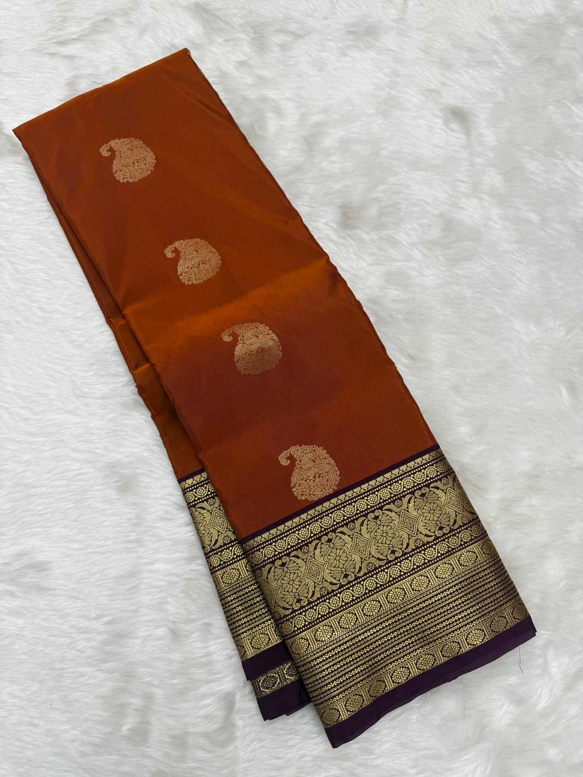 PREMIUM SEMI KANCHI SILK SAREE - RUST ORANGE