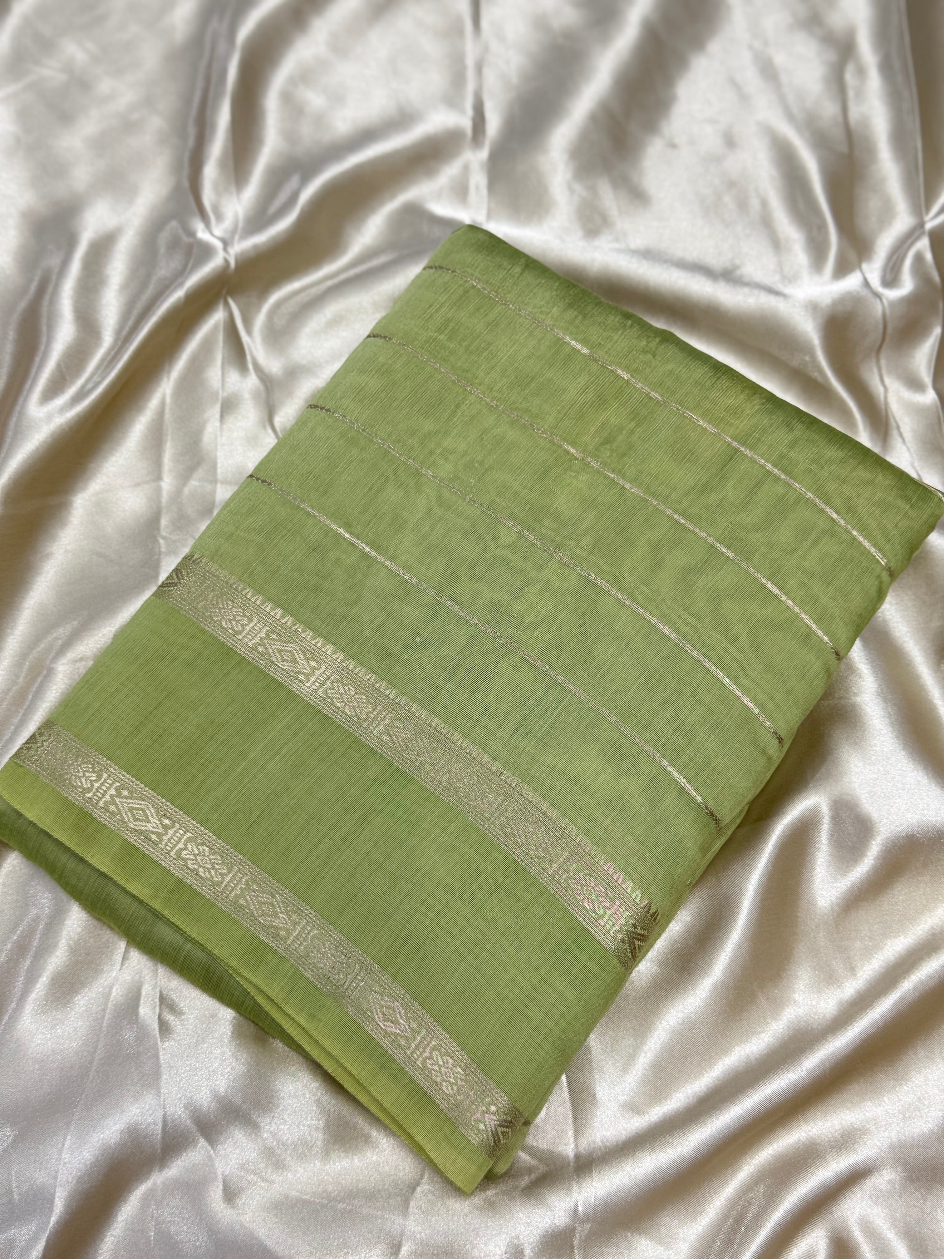 ASSAM COTTON SILK SAREE - PISTA GREEN