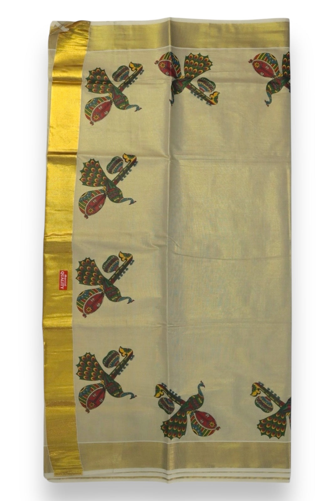 MURAL PAINTED/PRINTED KASAVU TISSUE SAREE (GOLD)