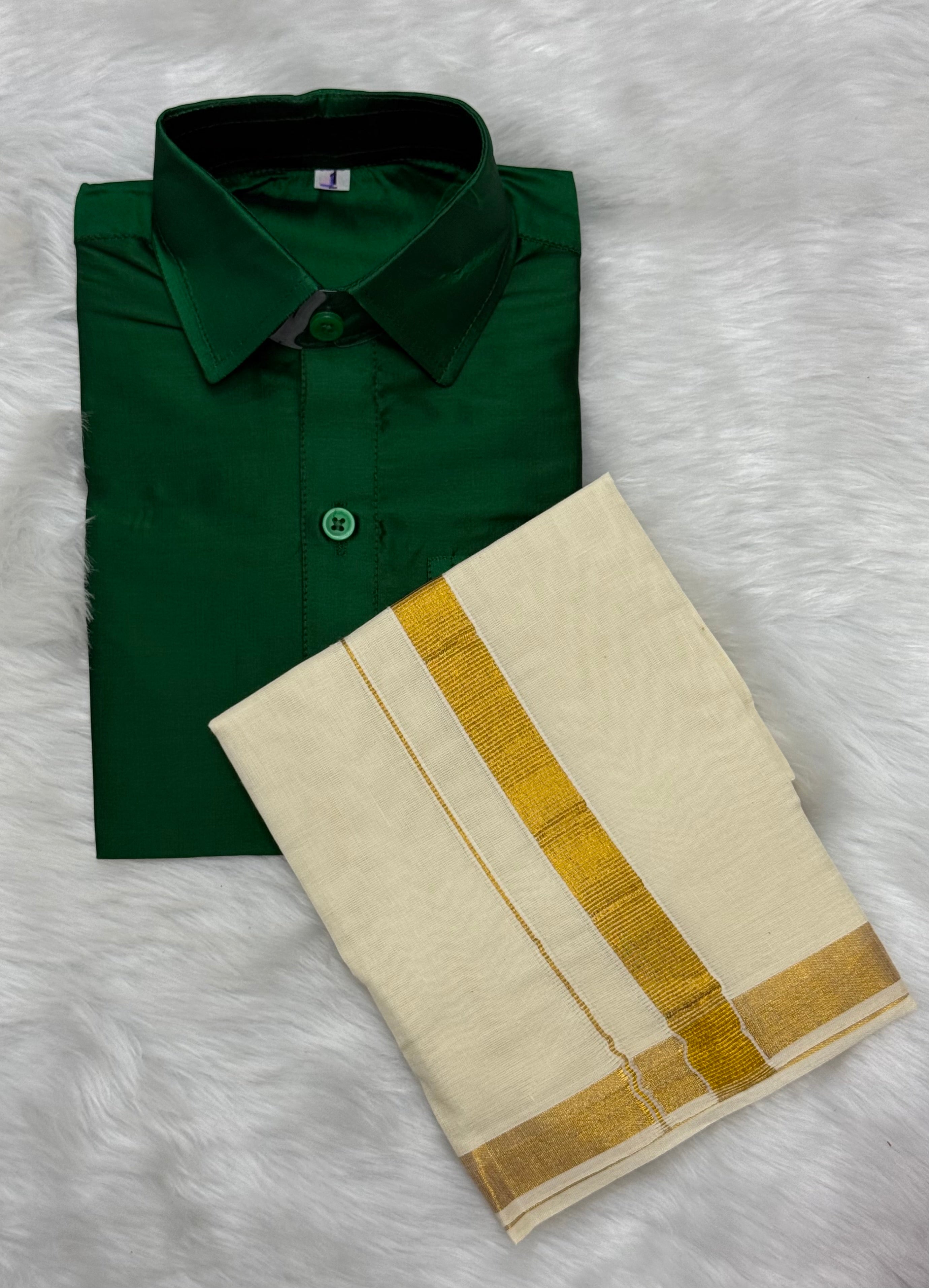 KIDS BOYS VELCRO DHOTI & SHIRT COMBO SET - EMERALD