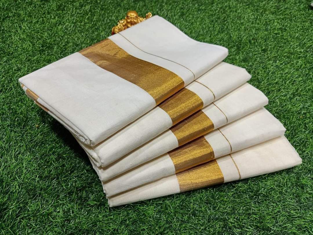 KASAVU COTTON OFF WHITE SAREE - GOLD BORDER