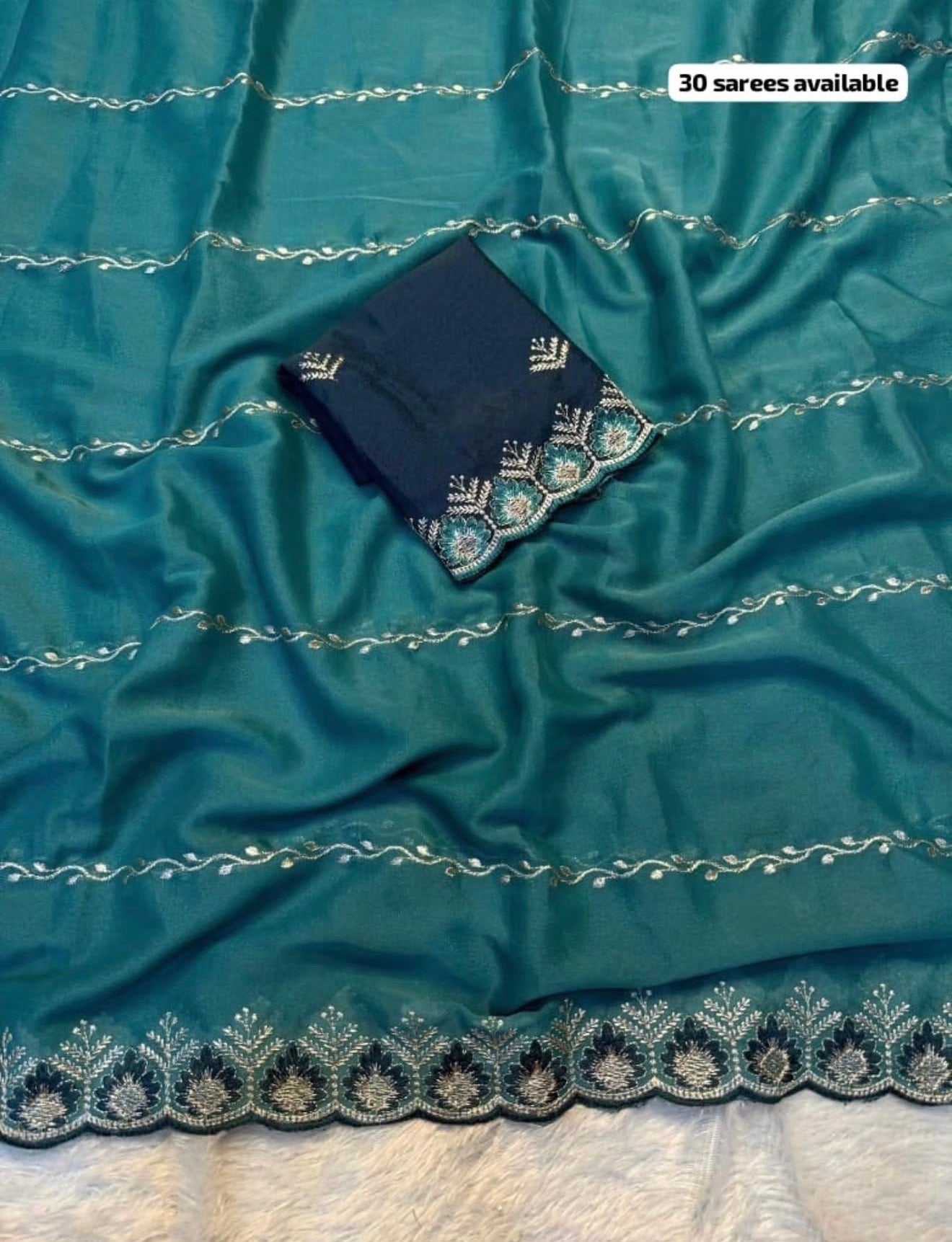 CHIFFON GEORGETTE DESIGNER SAREE - TEAL GREEN