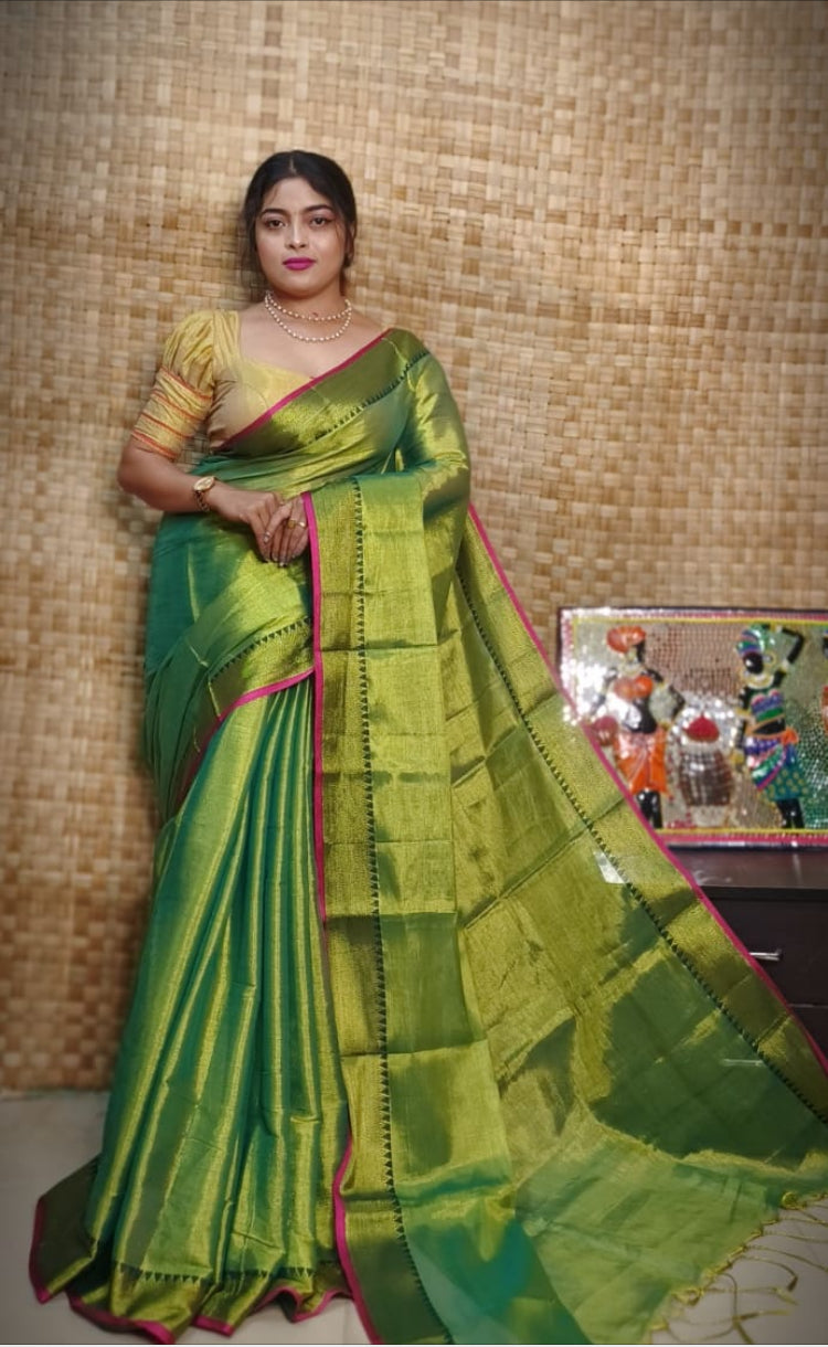 TRENDING TISSUE HANDLOOM SAREE - GREEN