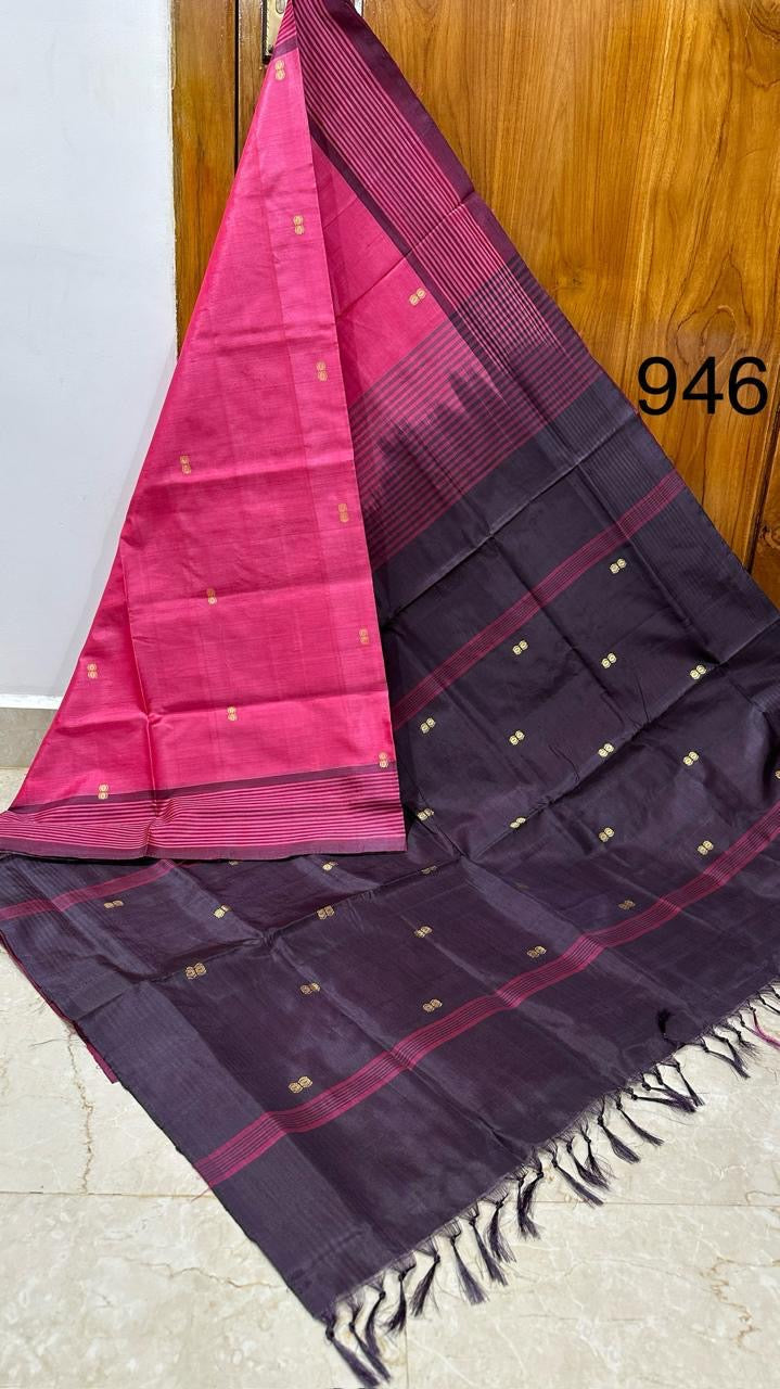 HANDLOOM BANANA PITH SILK SAREE - VIOLET & PINK