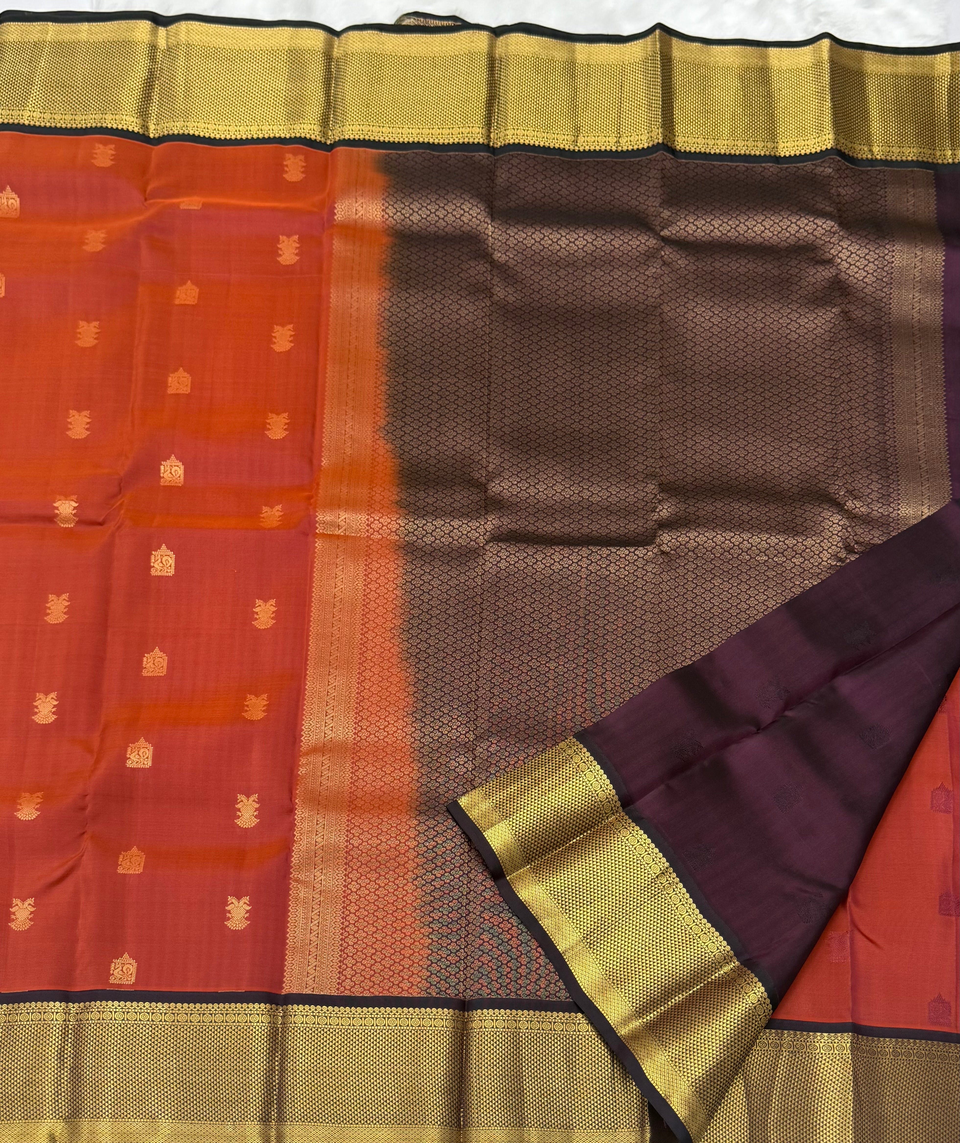 KANCHIPURAM PURE SILK SAREE | SILKMARK® CERTIFIED - RUST ORANGE