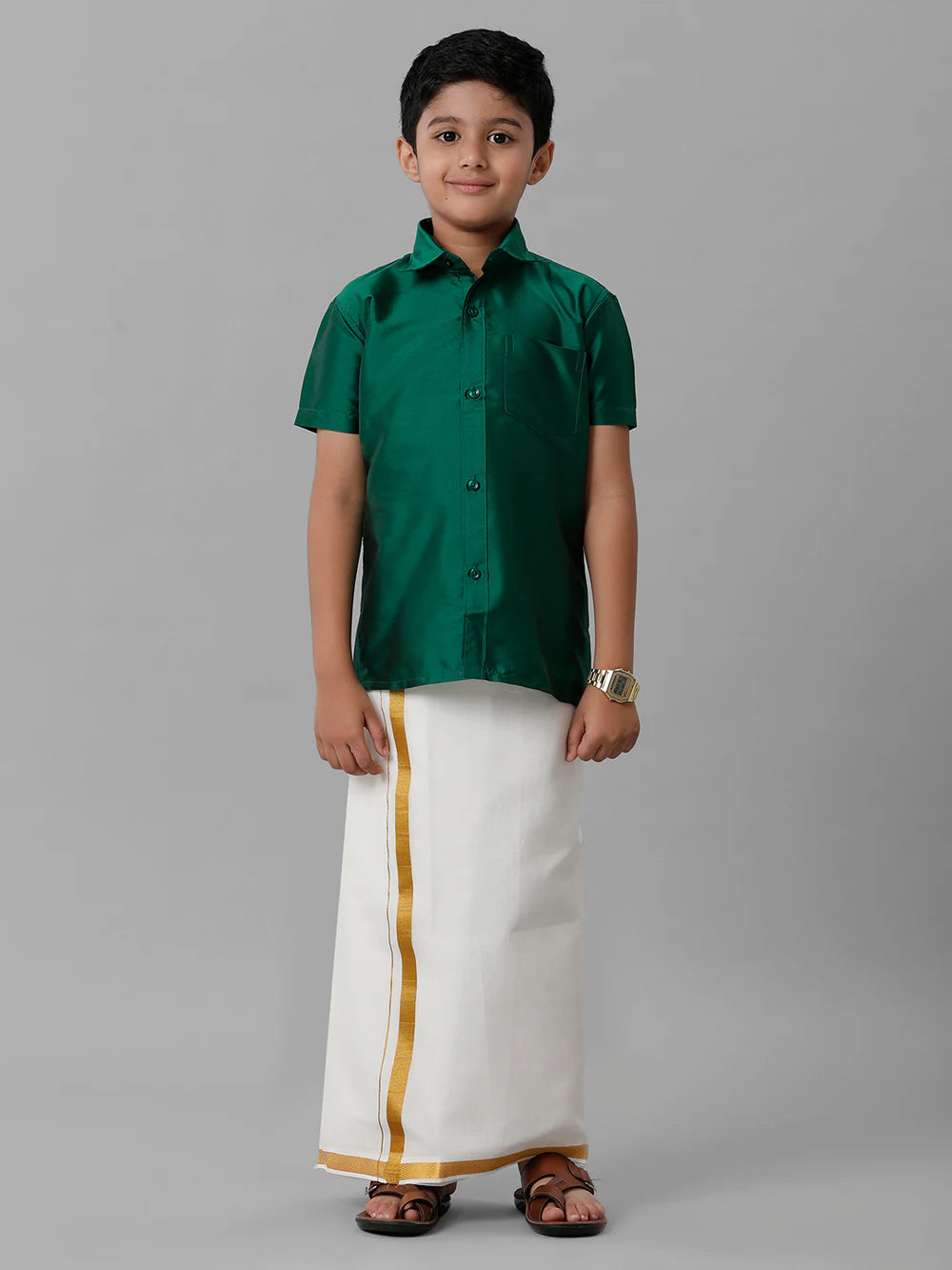 KIDS BOYS VELCRO DHOTI & SHIRT COMBO SET - GREEN