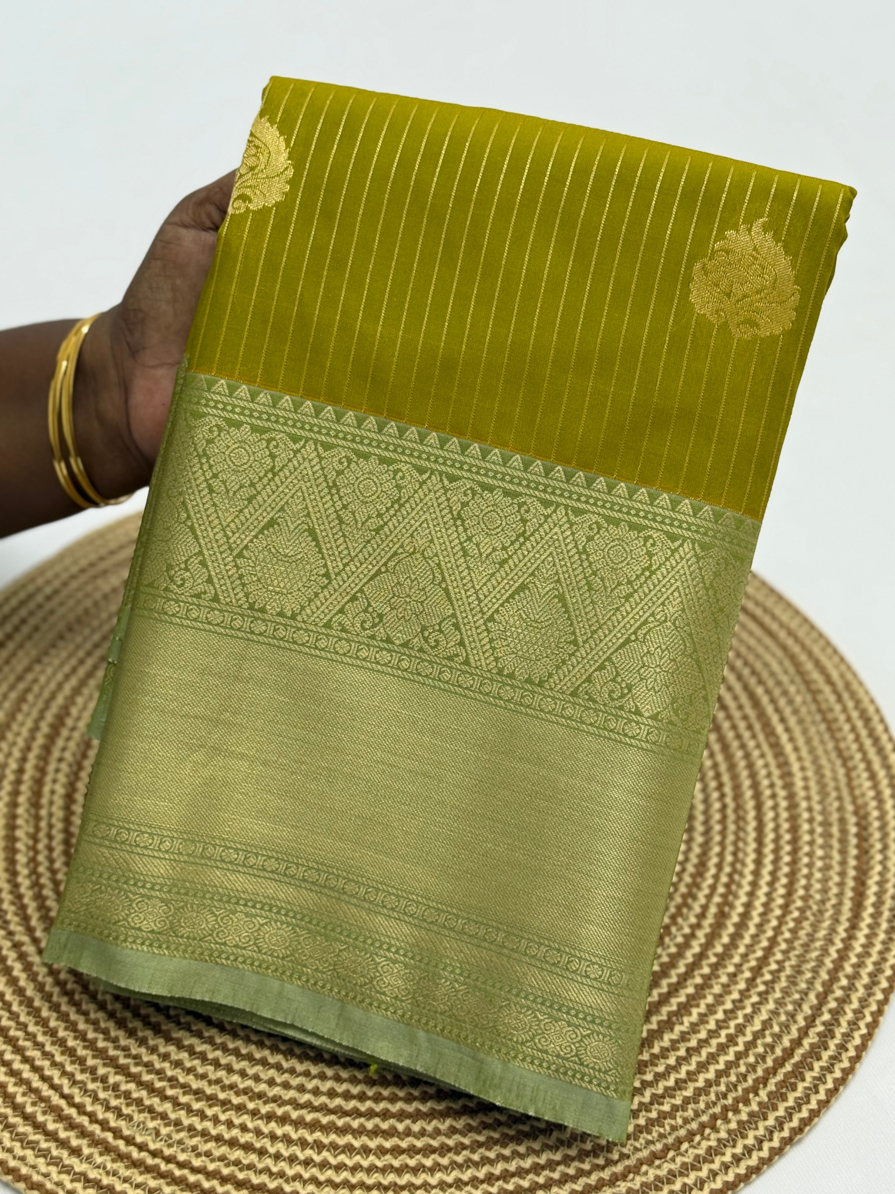 PREMIUM SEMI KANCHI SILK SAREE -OLIVE GREEN