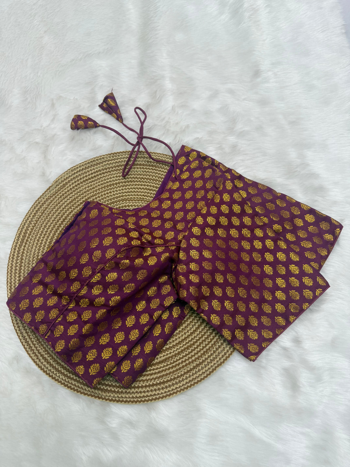 DESIGNER JACQUARD READY TO WEAR SAREE BLOUSE - WINE PURPLE