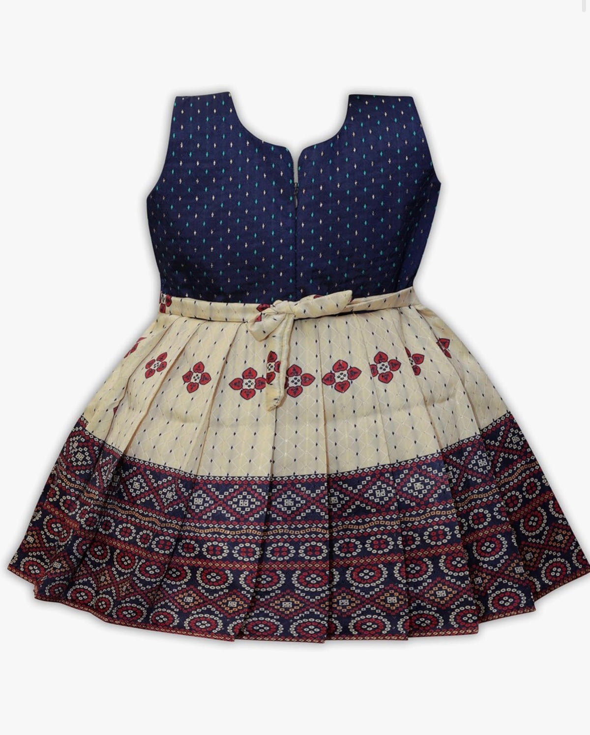 TRADITIONAL PATTU PAVADAI JACQUARD FROCK DRESS FORS BABY GIRL - BLUE & WHITE
