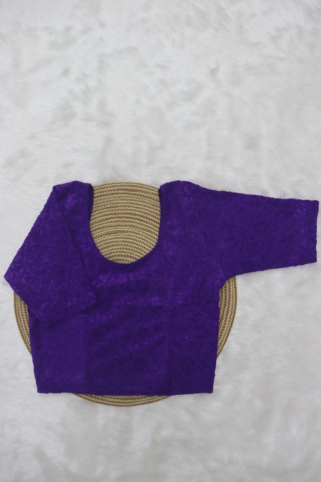 FLORAL EMBOSSED STRETCHABLE BLOUSE - PURPLE
