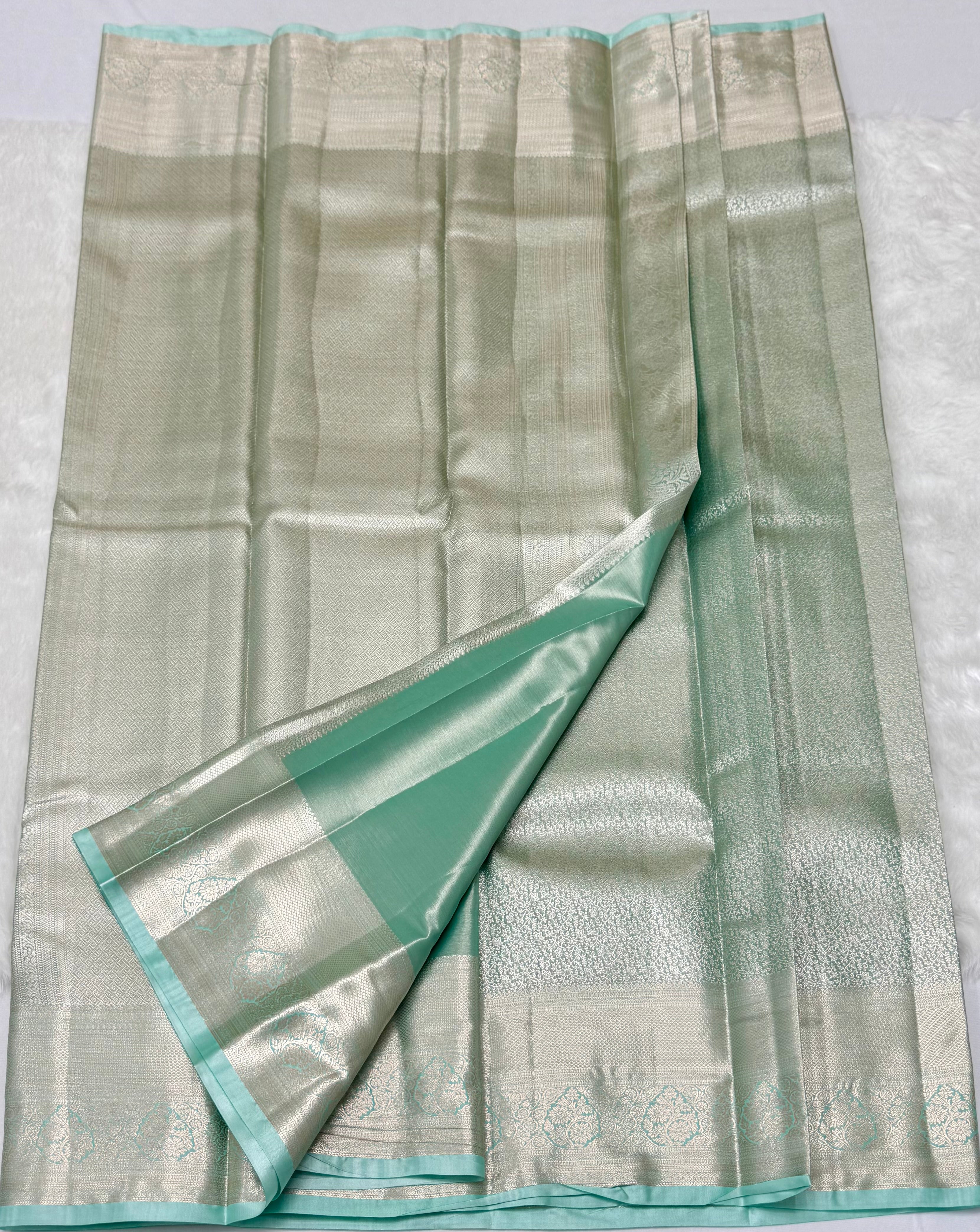 PREMIUM SEMI KANCHI TISSUE SILK SAREE - PASTEL TEAL