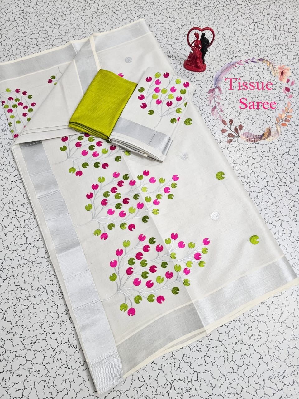 KERALA TISSUE SILK SAREE WITH SILVER BORDER
