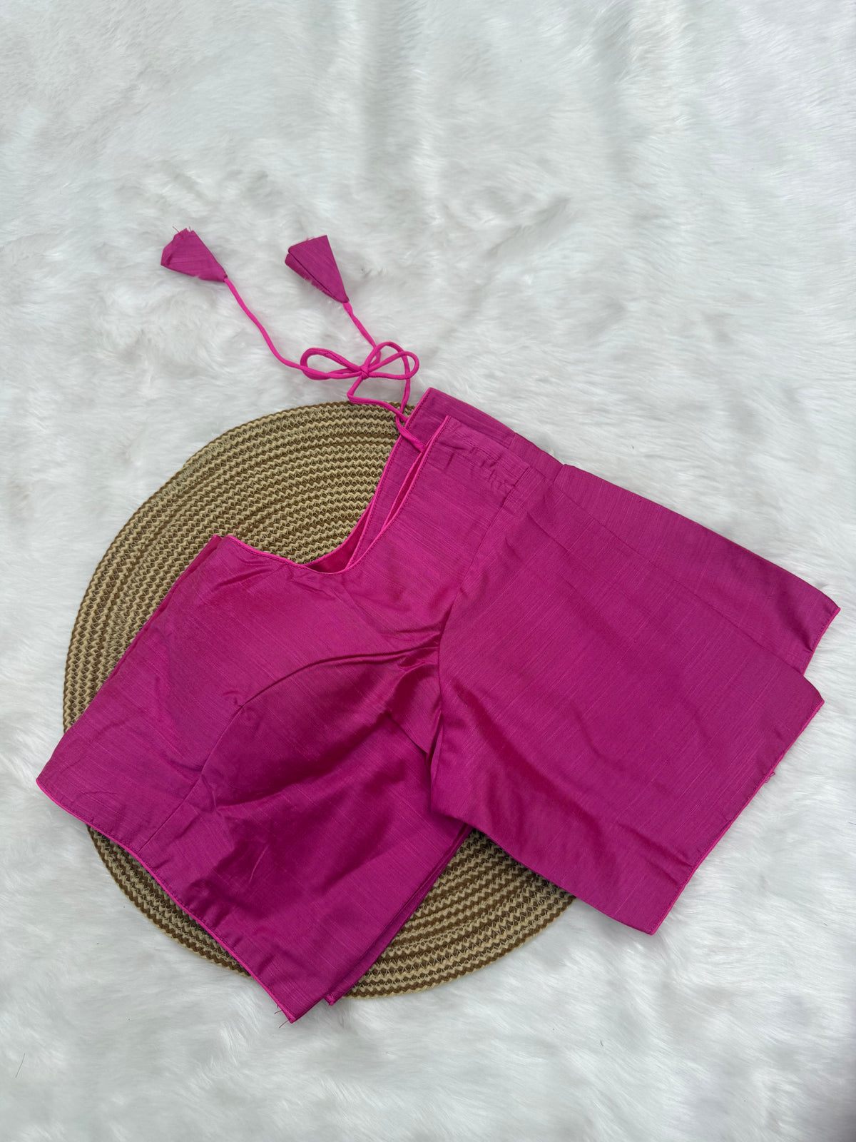 PLAIN SILK READY TO WEAR SAREE BLOUSE - ROSE PINK