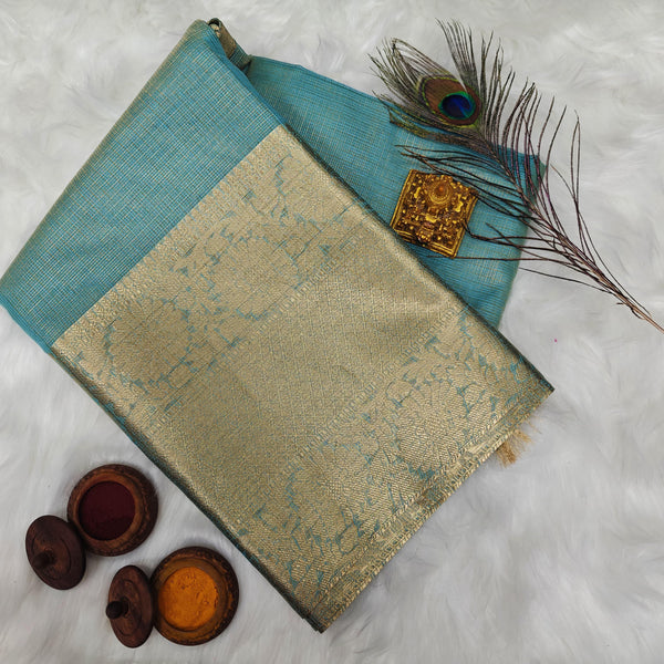 FANCY BANARASI TISSUE SILK SAREES - BLUE