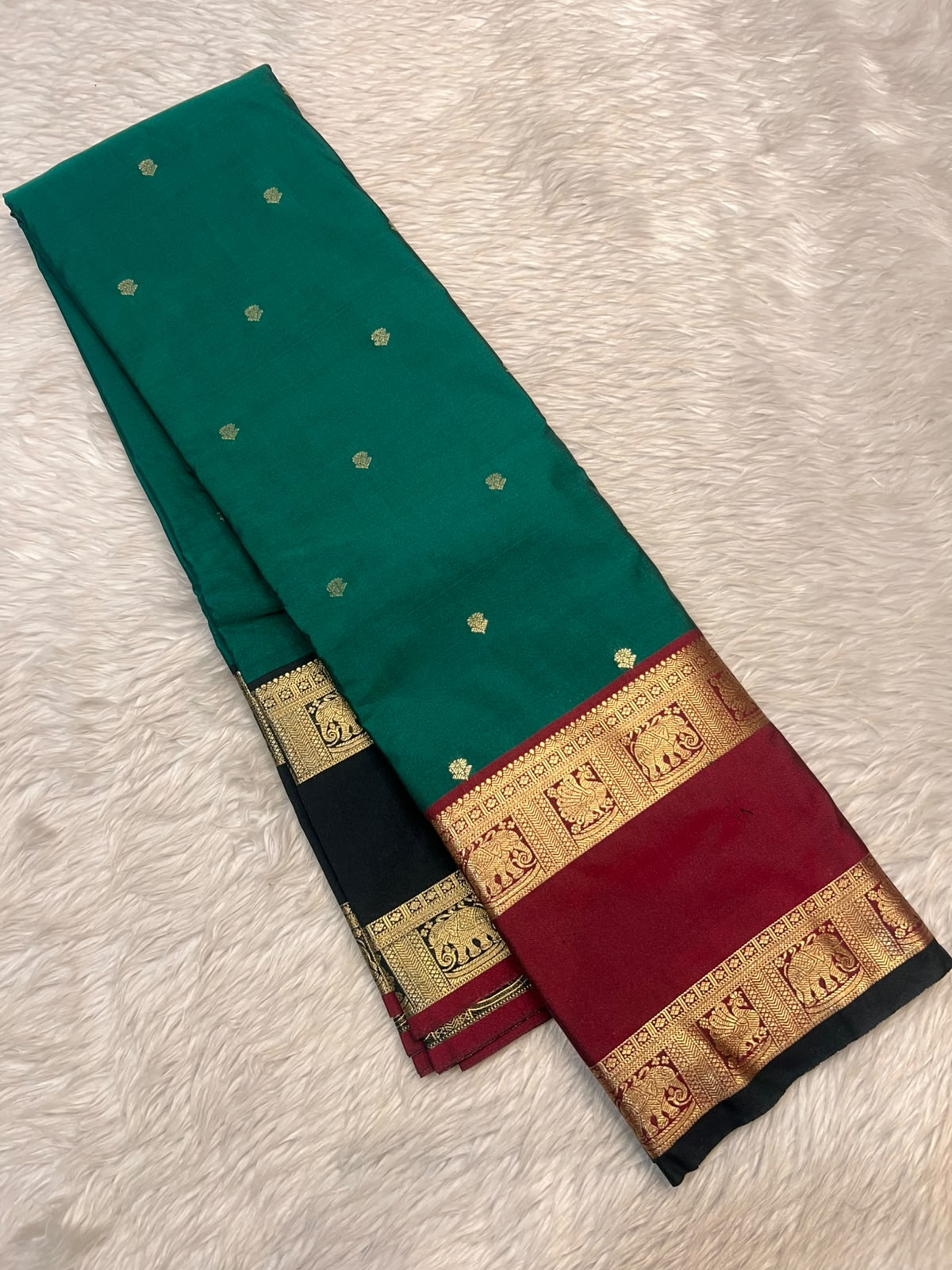 PREMIUM SEMI KANCHI SILK SAREE - BOTTLE GREEN