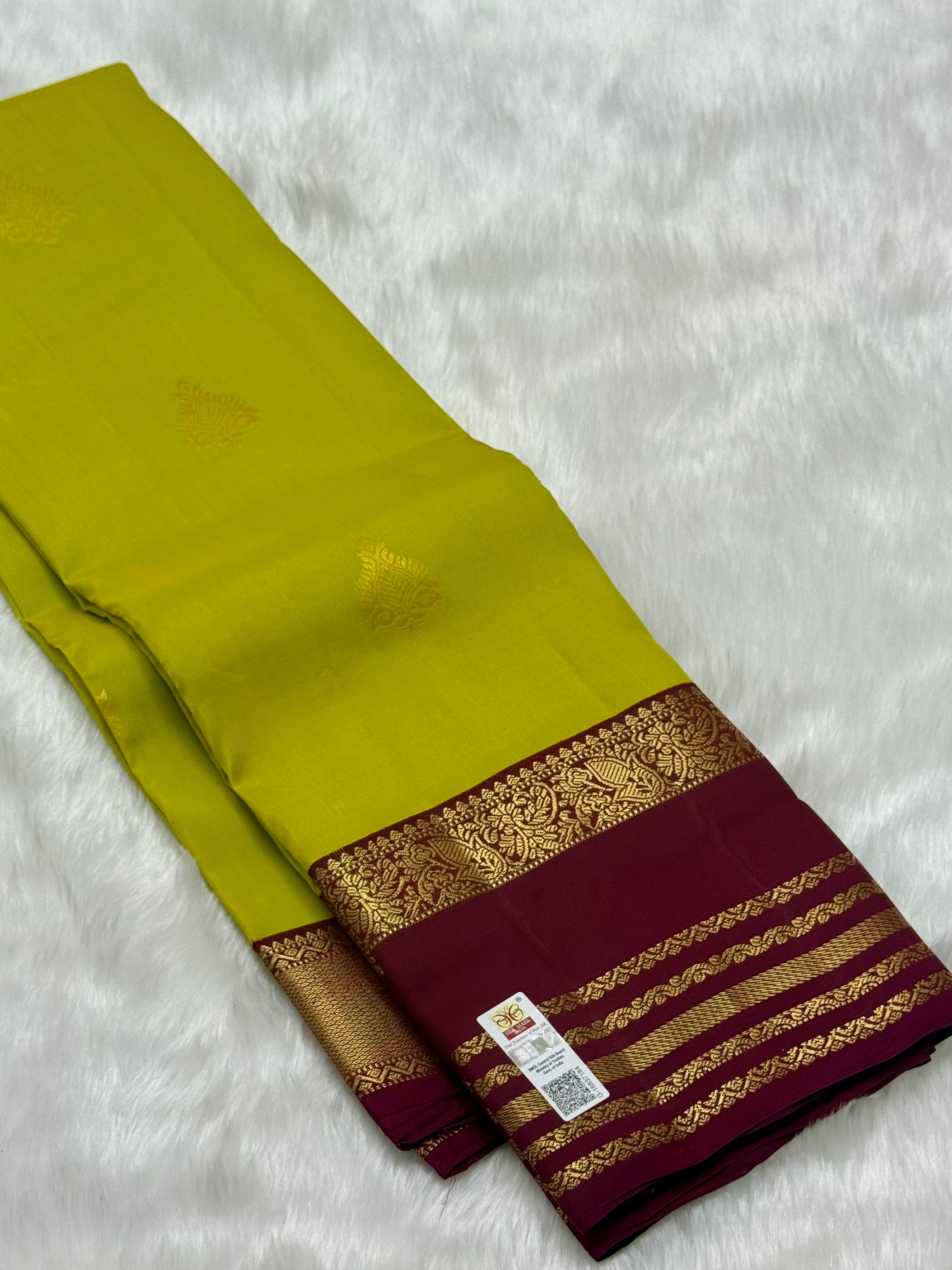 KANCHIPURAM PURE SILK SAREE | SILKMARK® CERTIFIED - YELLOW GREEN