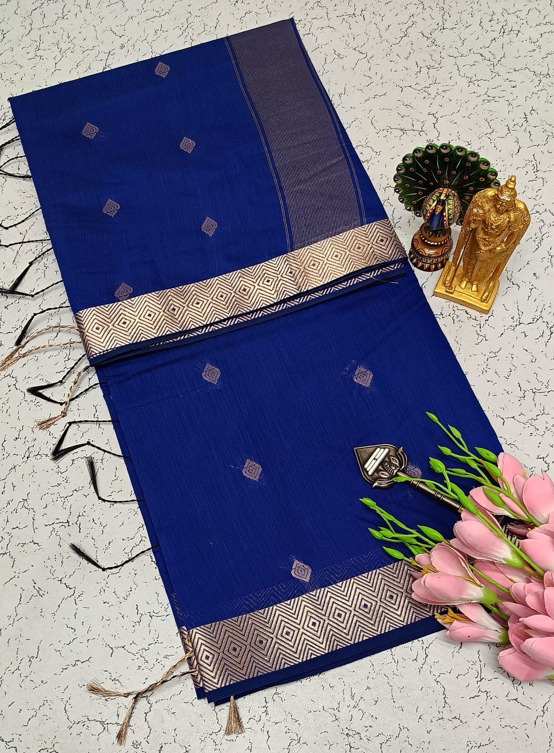 NAYANTHARA MAAM INSPIRED SILK COTON SAREE - ROYAL BLUE