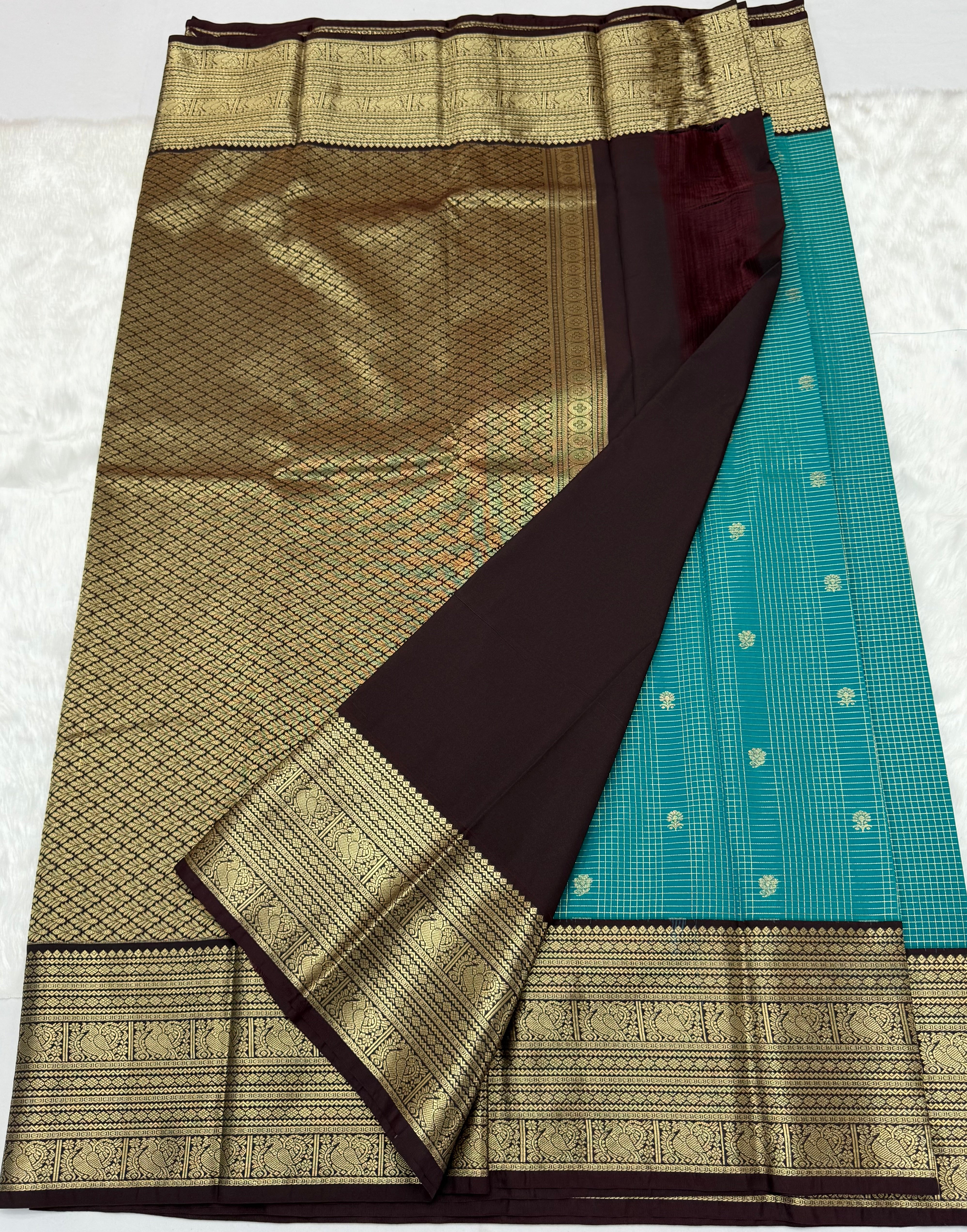 PREMIUM SEMI KANCHI SILK SAREE - TEAL BLUE