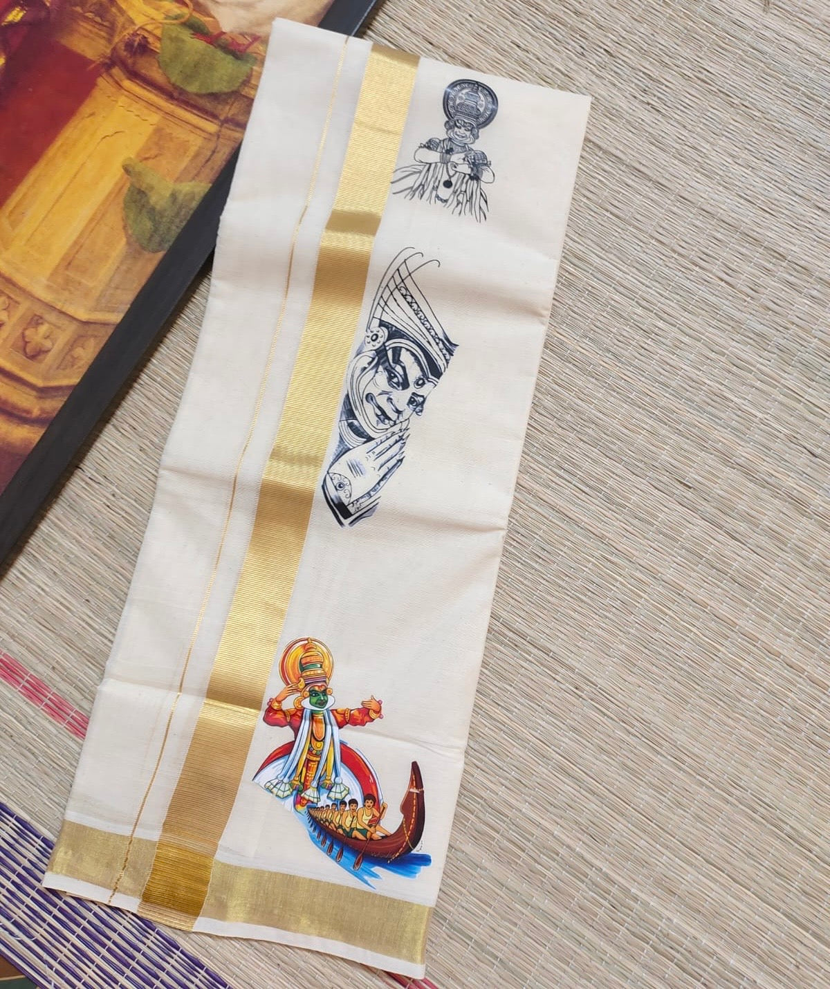 PREMIUM GOLDEN KASAVU PRINTED DOUBLE MUNDU