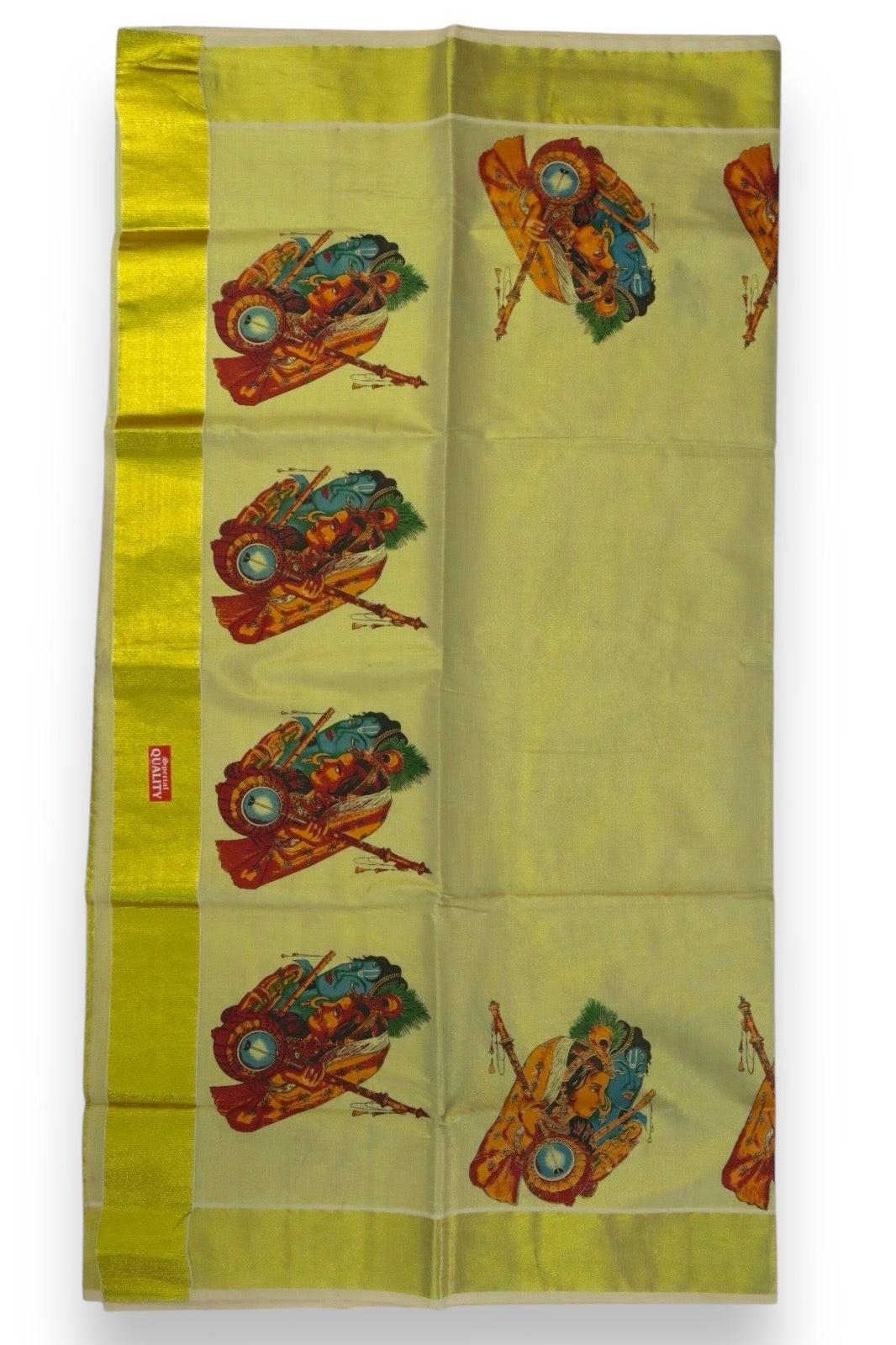 MURAL PAINTED/PRINTED KASAVU TISSUE SAREE (GOLD)