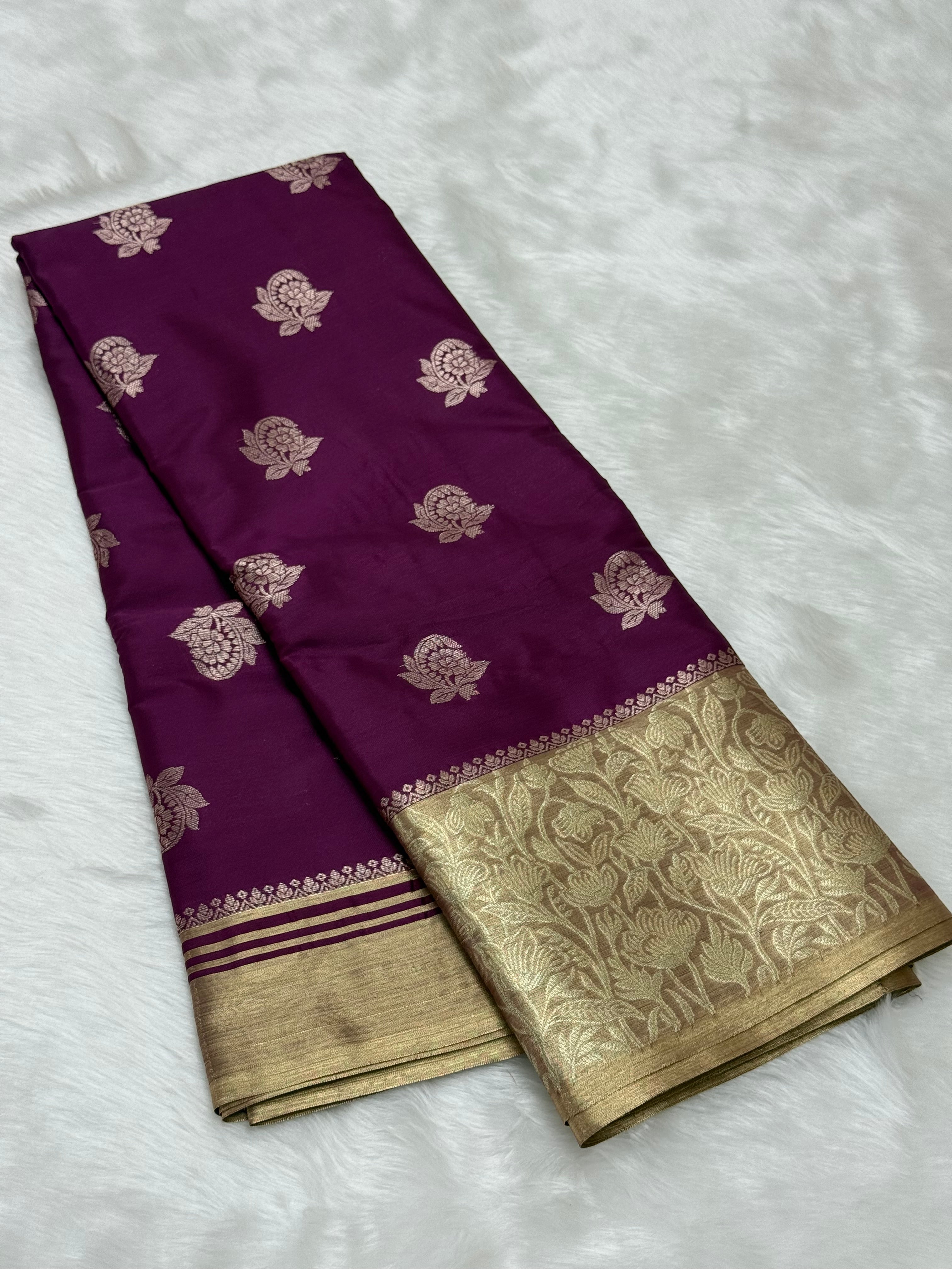 PREMIUM BANARASI SILK SAREE - EGGPLANT