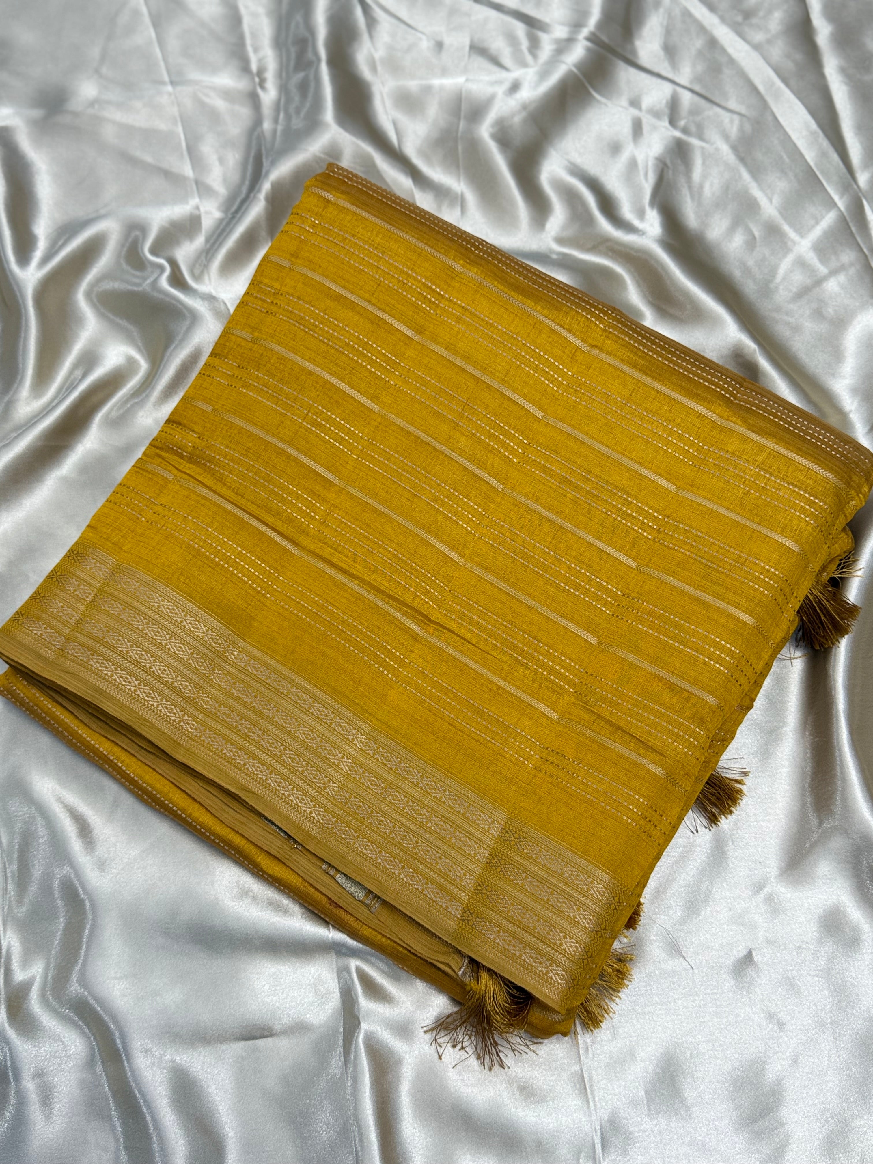 TUSSAR SILK SAREE WITH ZARI BORDER - AMBER