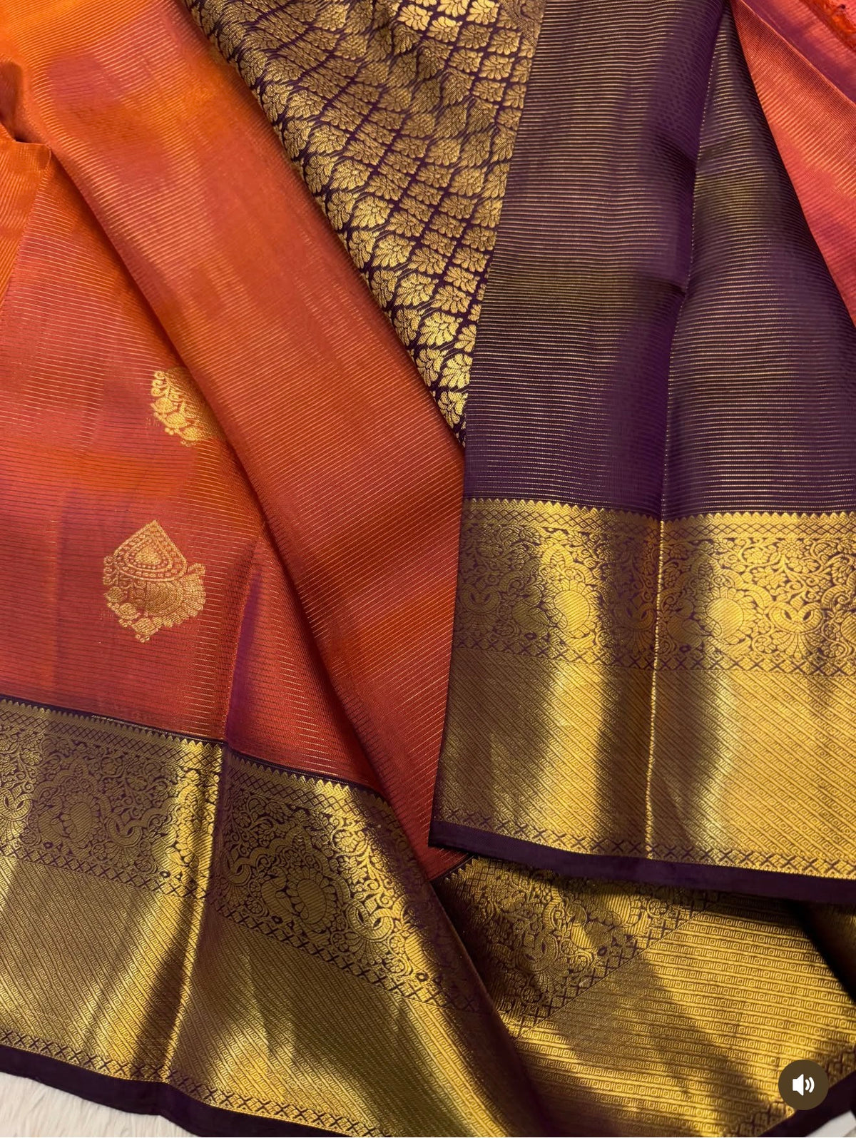 KANCHIPURAM PURE SILK SAREE | SILKMARK® CERTIFIED - BURNT ORANGE