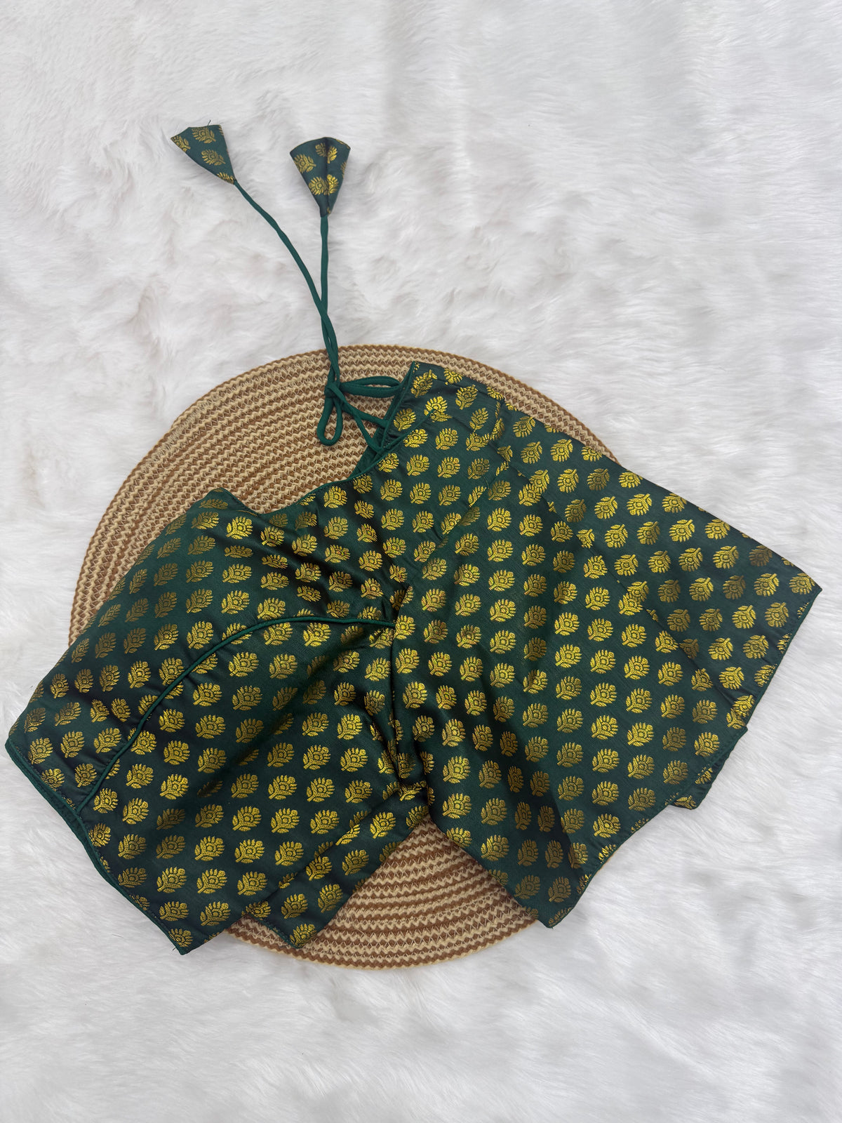 DESIGNER JACQUARD READY TO WEAR SAREE BLOUSE - GREEN