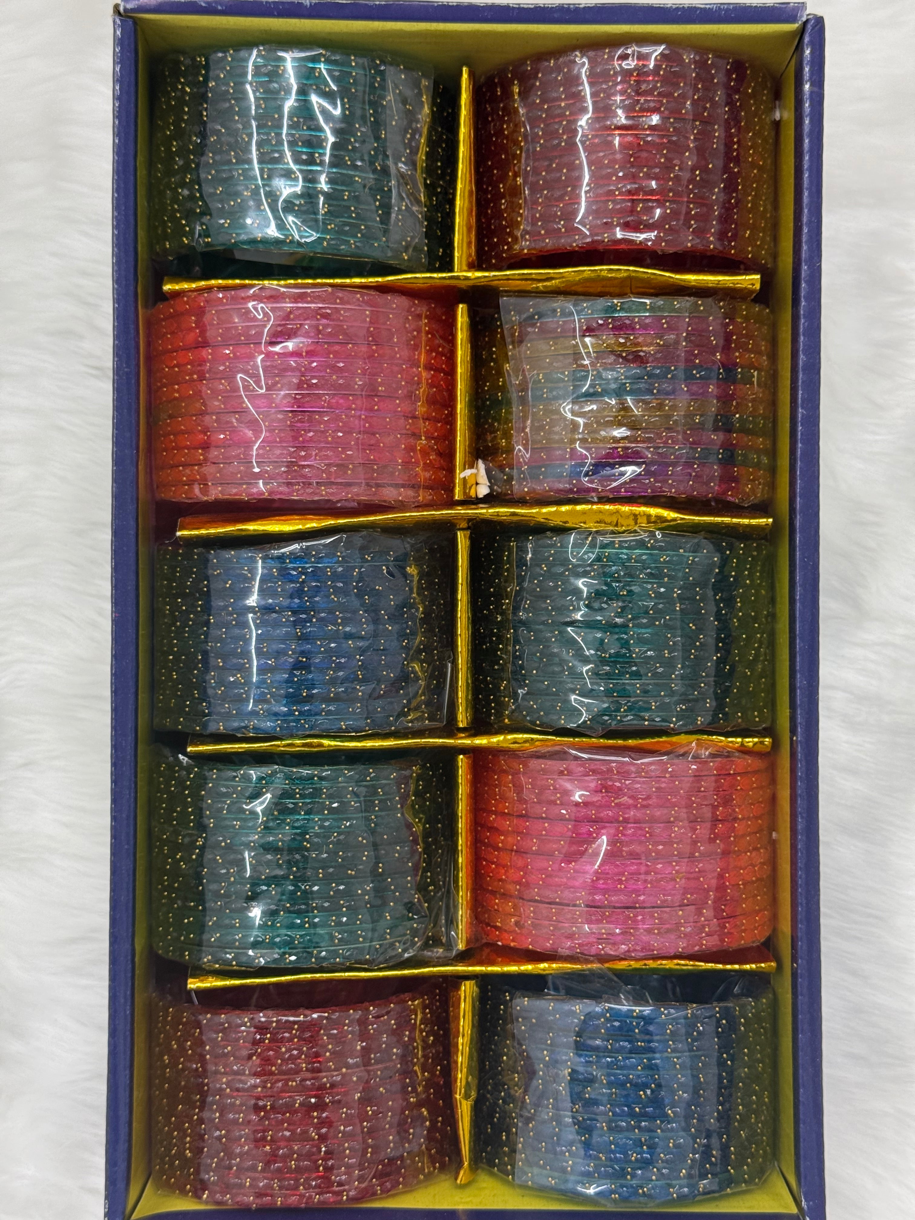 PREMIUM RAINDROP GLASS BANGLES - 10 COLOUR MIX(BOX OF 120PCS)