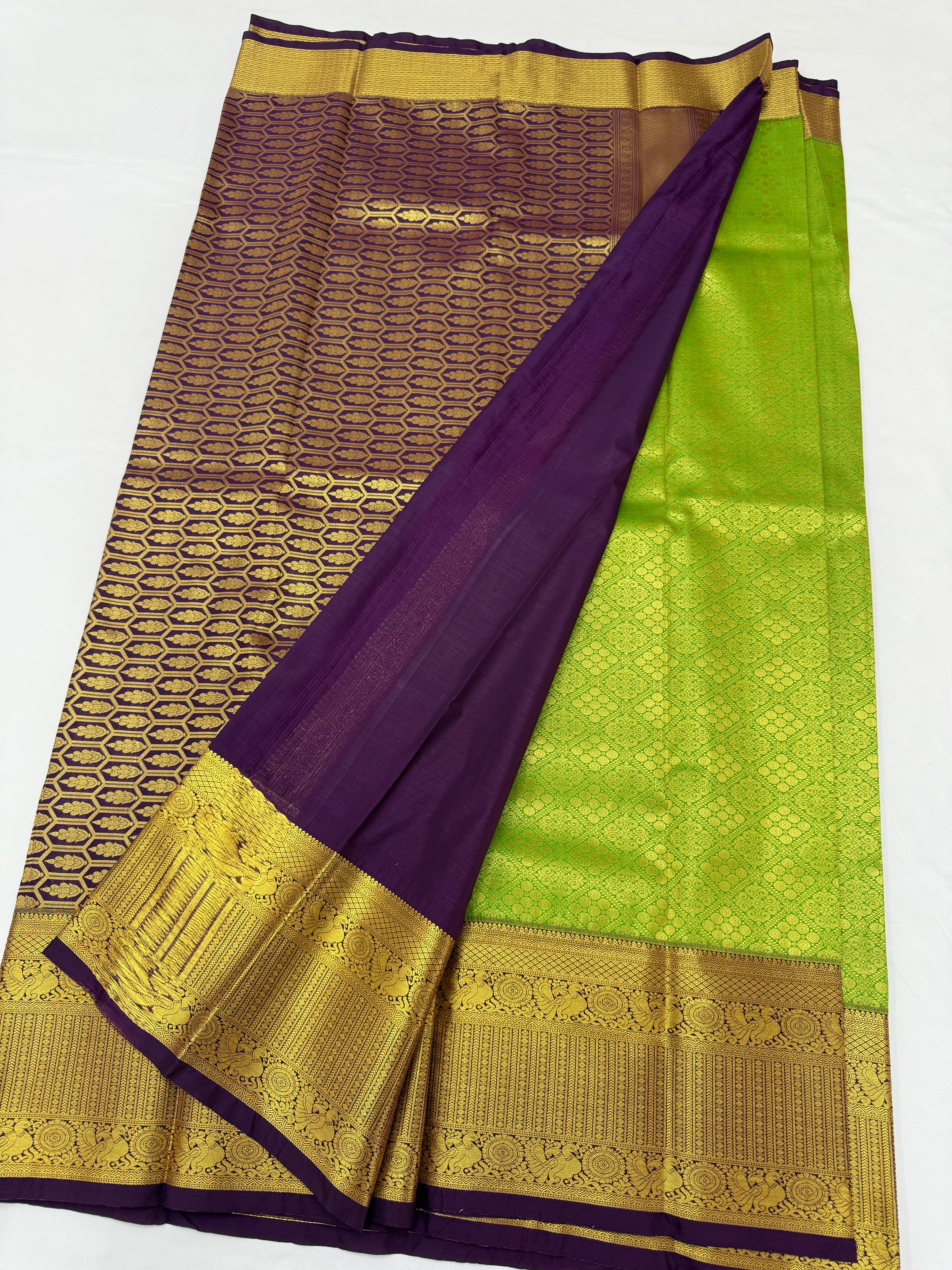 PREMIUM SEMI BROCADE SILK SAREE - LAWN GREEN