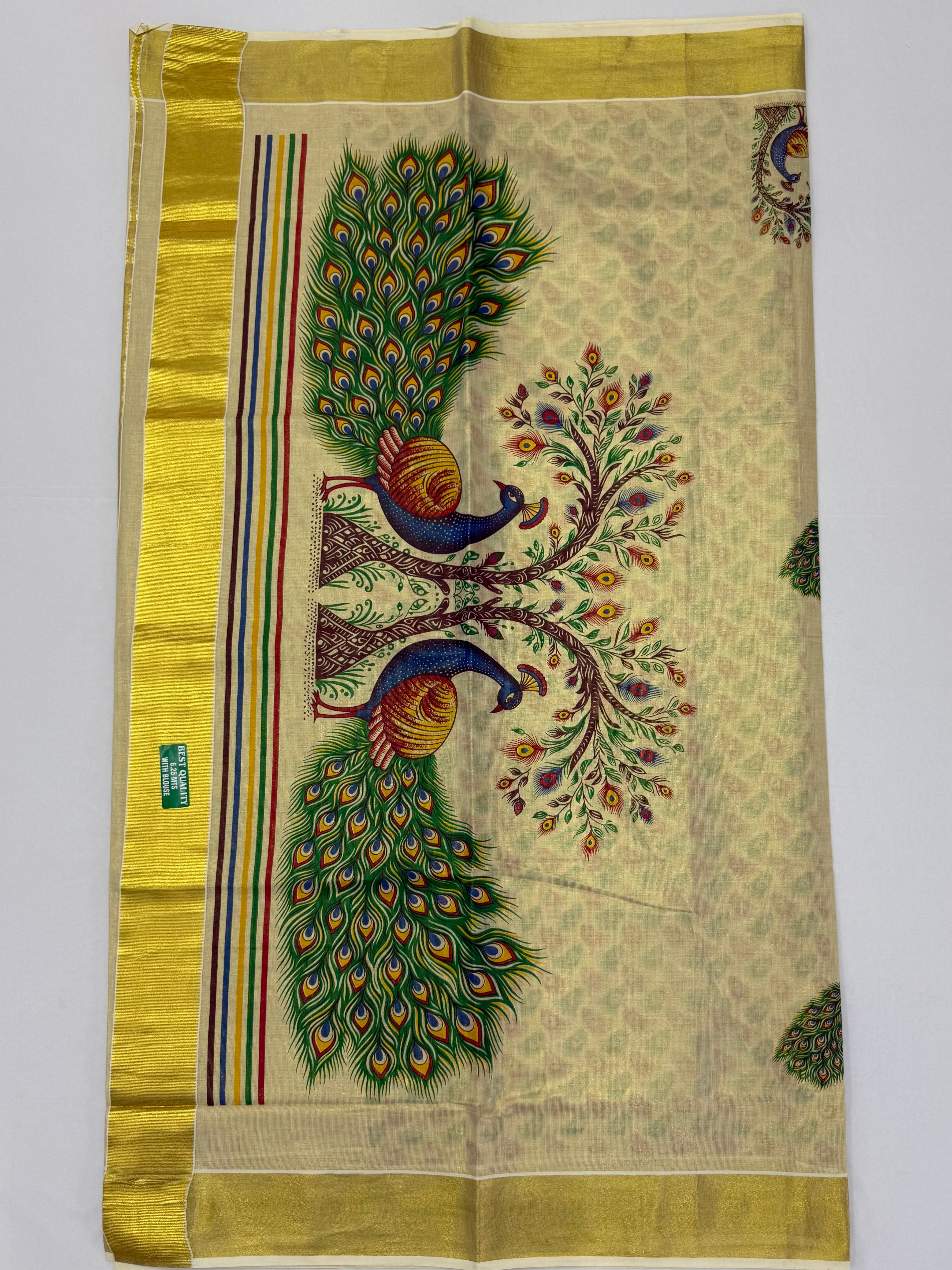 MURAL PAINTED/PRINTED KASAVU TISSUE SAREE (GOLD)