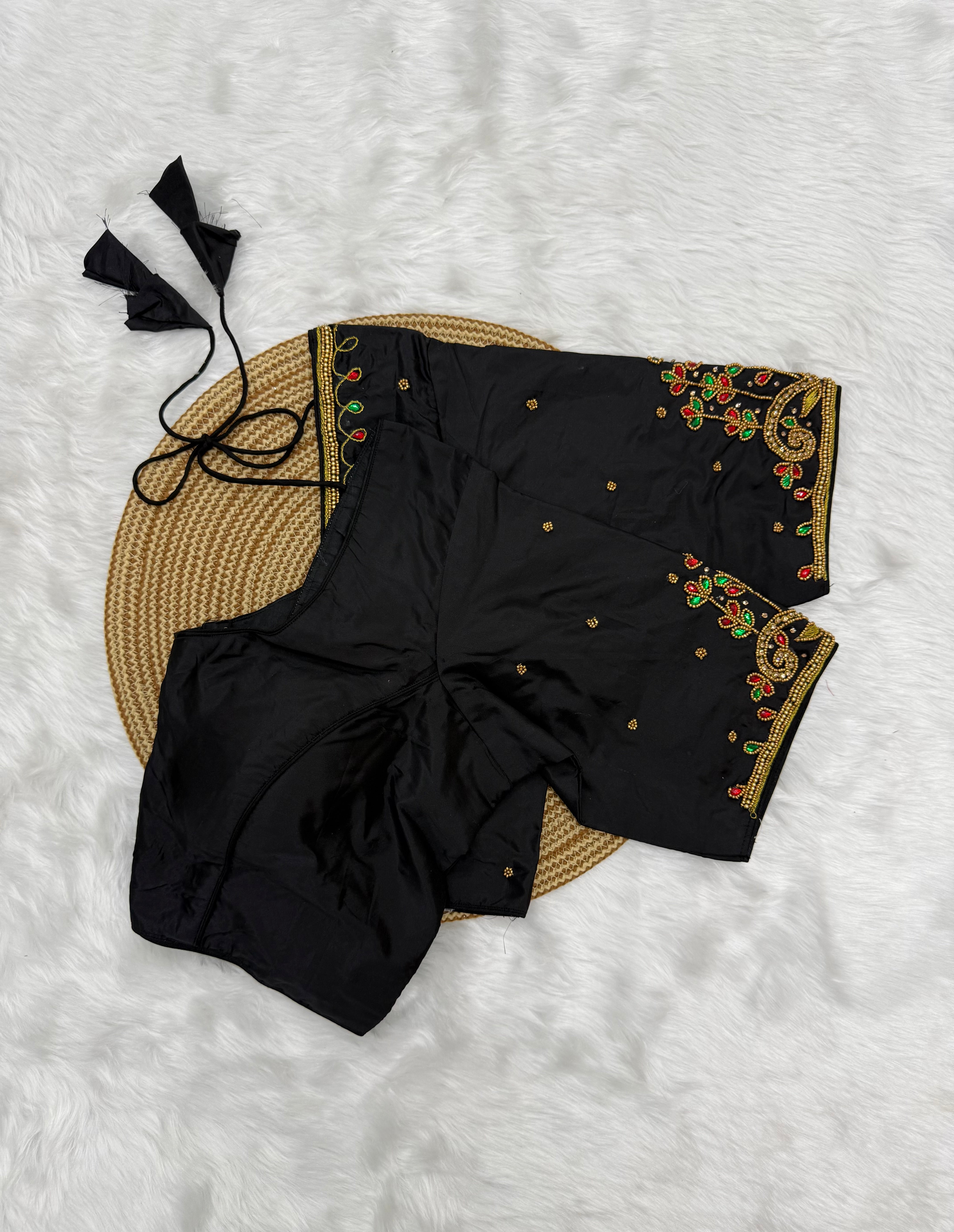 BRIDAL AARI WORK READY TO WEAR SAREE BLOUSE - BLACK