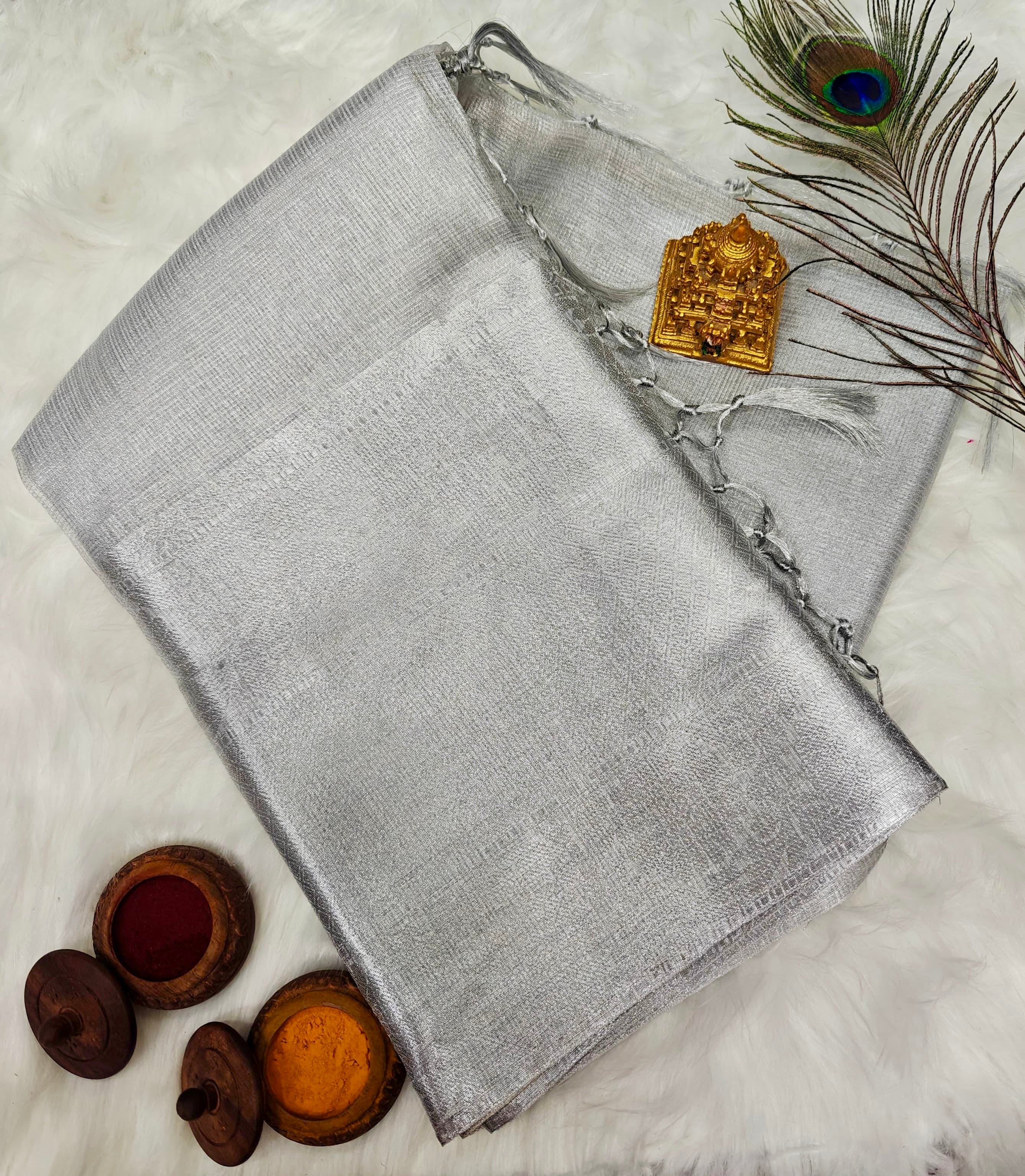 FANCY BANARASI TISSUE SILK SAREES - SILVER