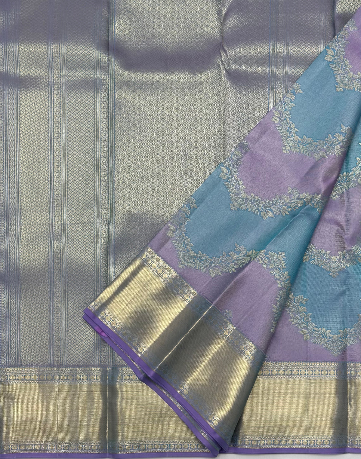 KANCHIPURAM PURE SILK SAREE | SILKMARK® CERTIFIED - LILAC & AQUA BLUE