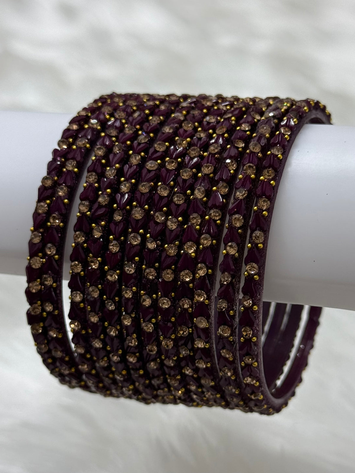 DESIGNER STONE STUDDED GLASS BANGLES PACK OF 12