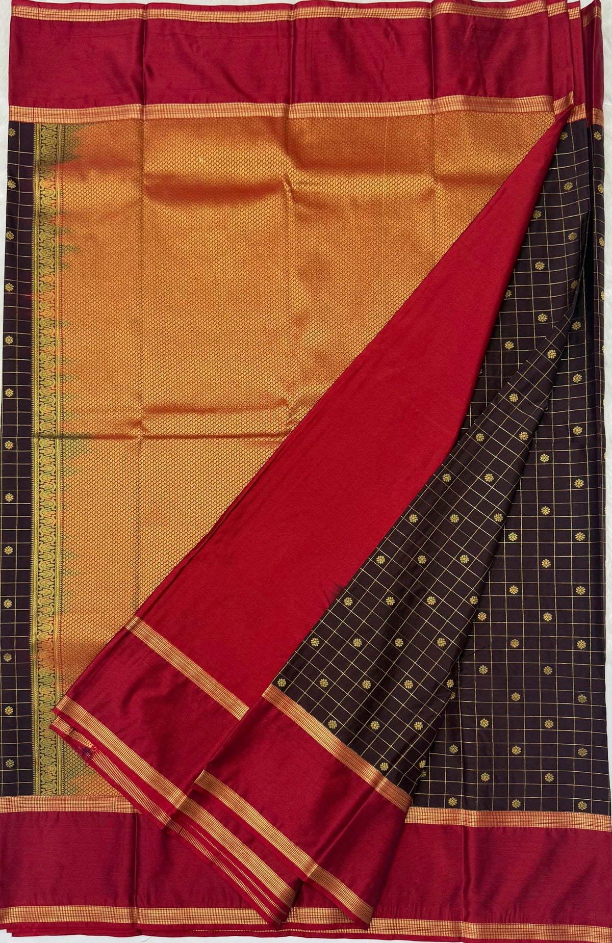 PREMIUM SEMI KANCHI SILK SAREE - DARK AUBERGINE