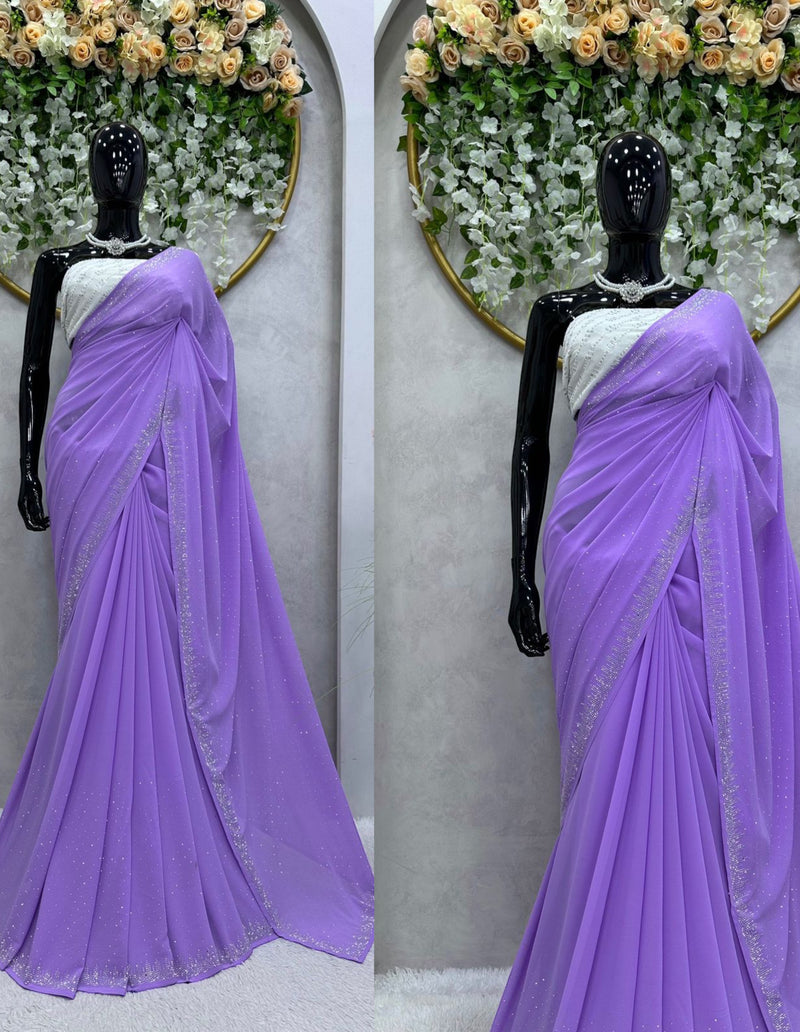 GEORGETTE DESIGNER SAREE WITH BLOUSE - LAVENDER