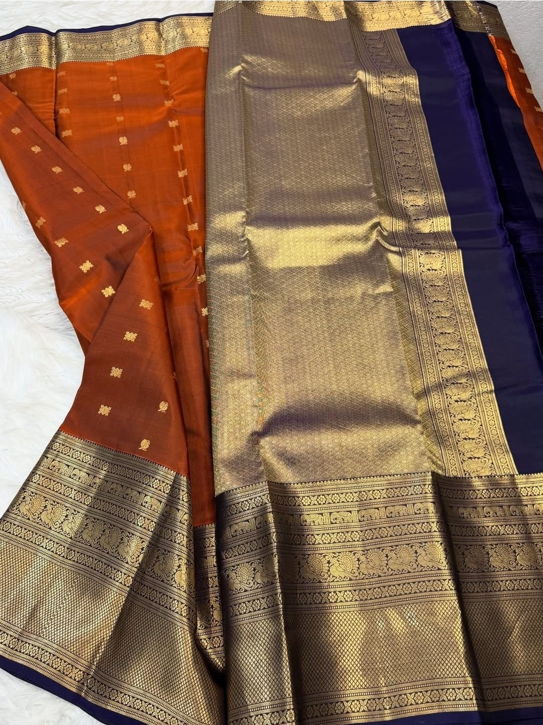 KANCHIPURAM PURE SILK SAREE | SILKMARK® CERTIFIED - RUST ORANGE