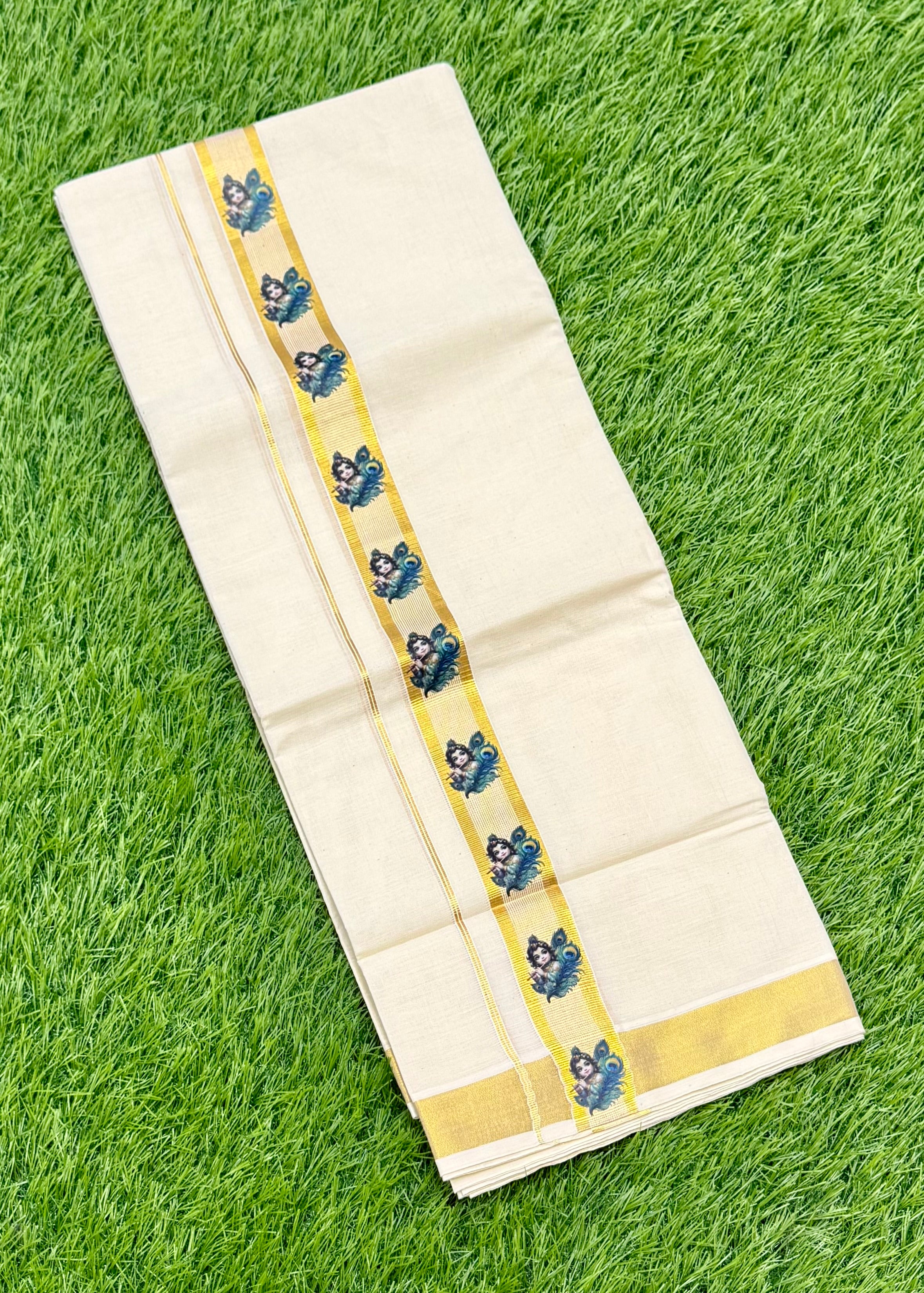 PREMIUM GOLDEN KASAVU PRINTED DOUBLE MUNDU