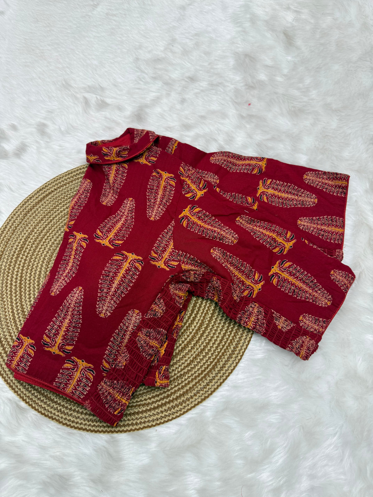 HIGH NECK COTTON READYMADE BLOUSE - RED