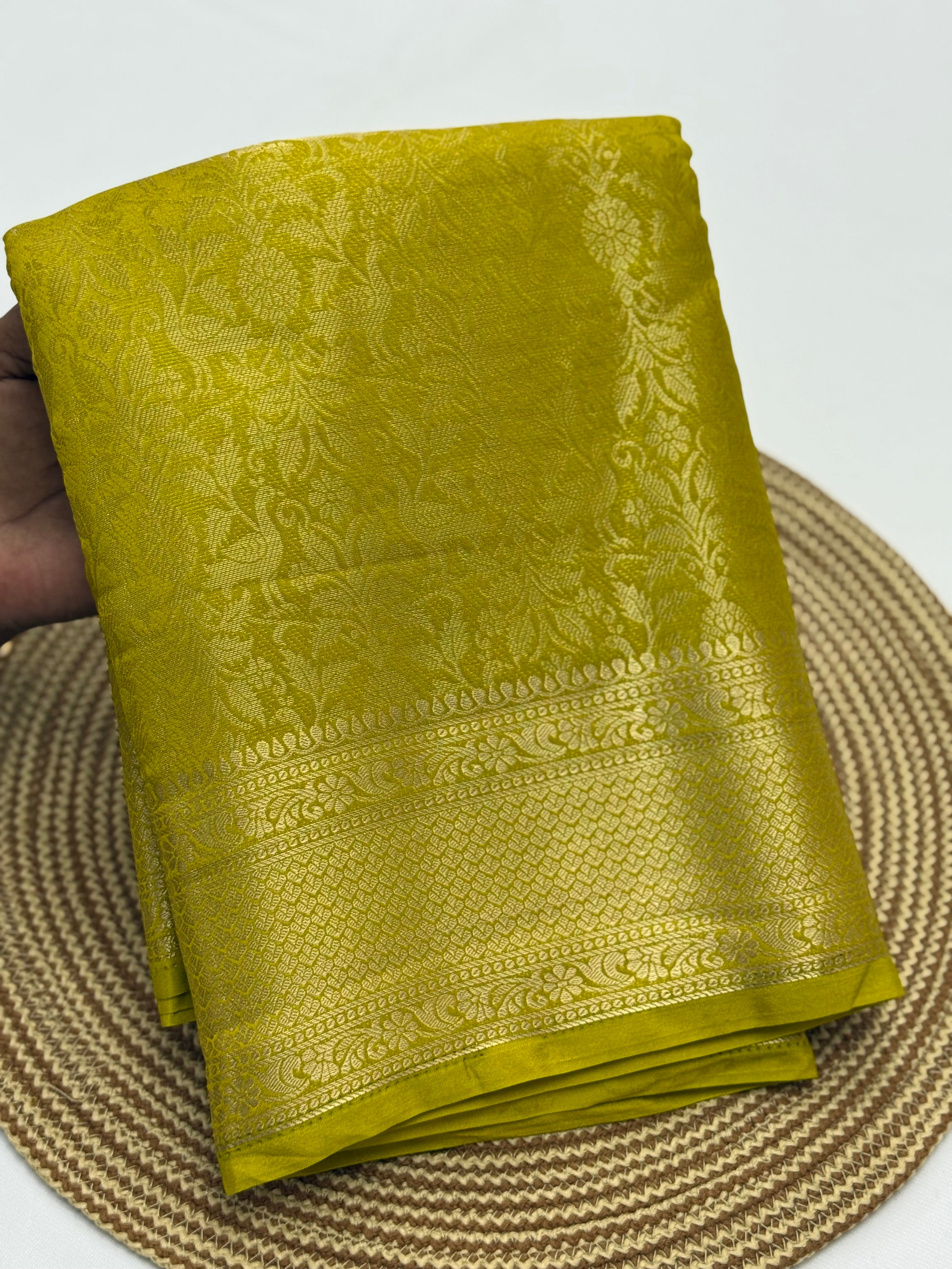 BEAUTIFUL SEMI BROCADE CREPE SILK SAREE - YELLOW