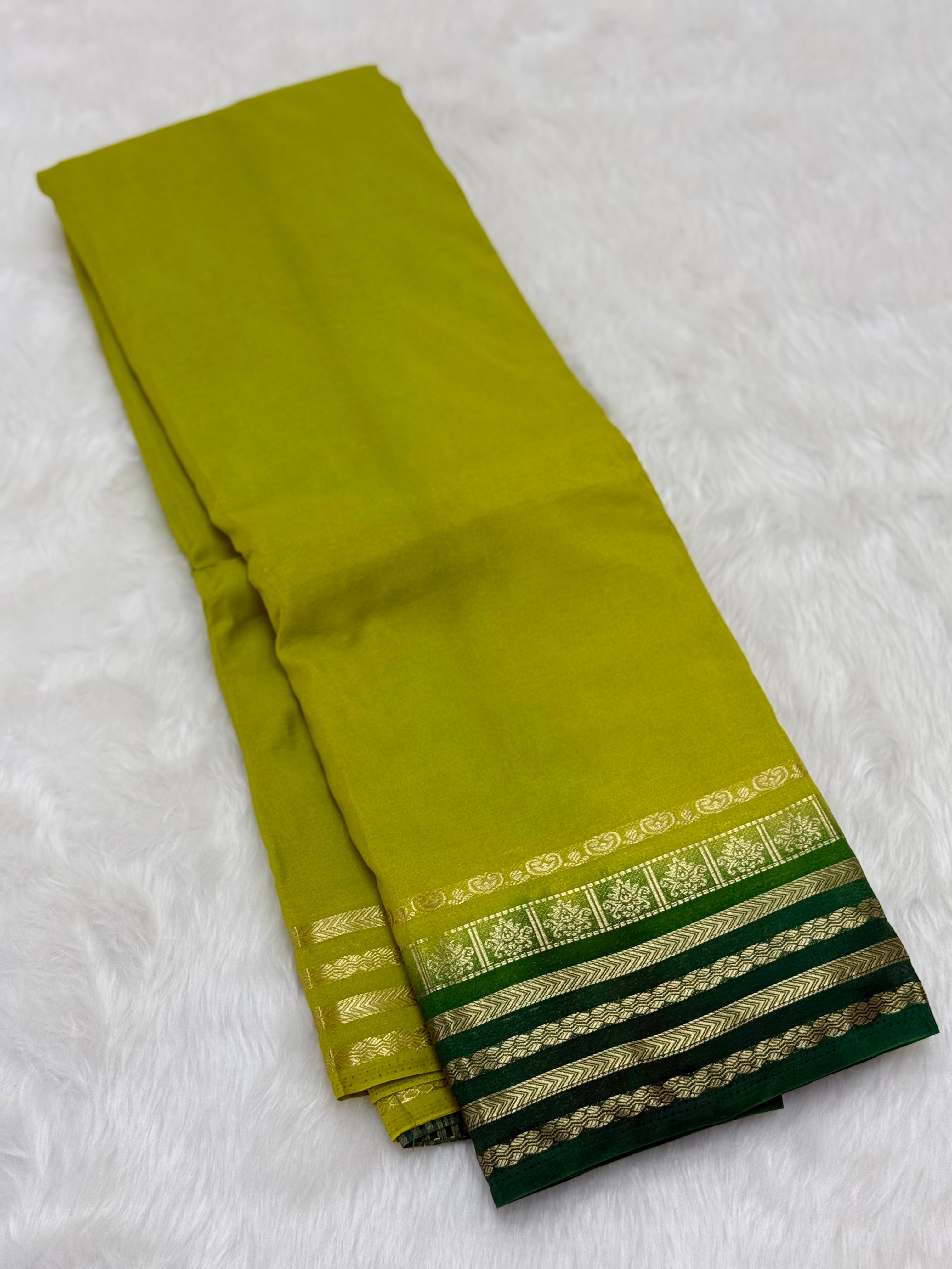 PREMIUM SEMI MYSORE SILK SAREE - LIME GREEN