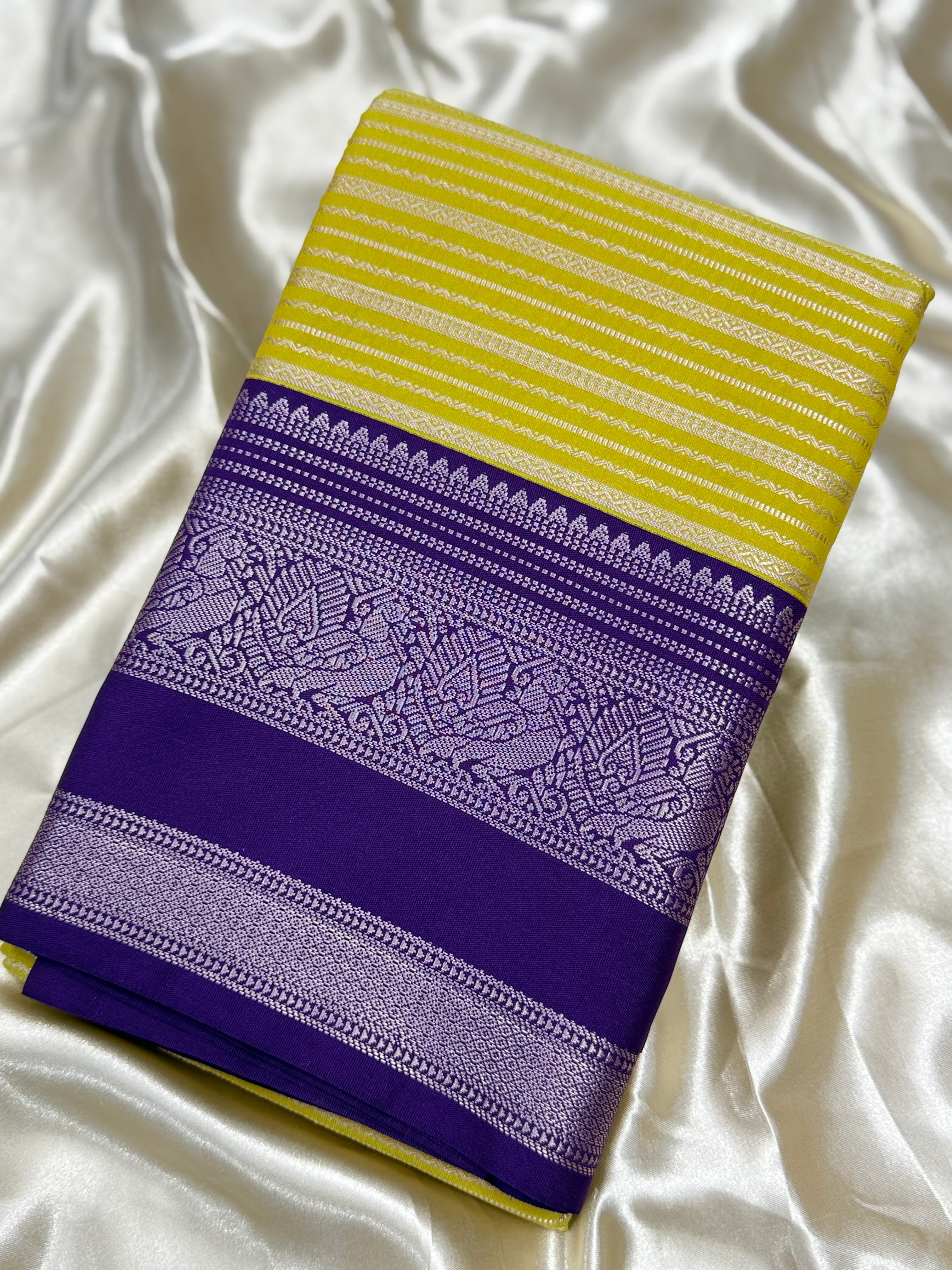 PREMIUM SEMI KANCHI SILK SAREE -CYBER YELLOW